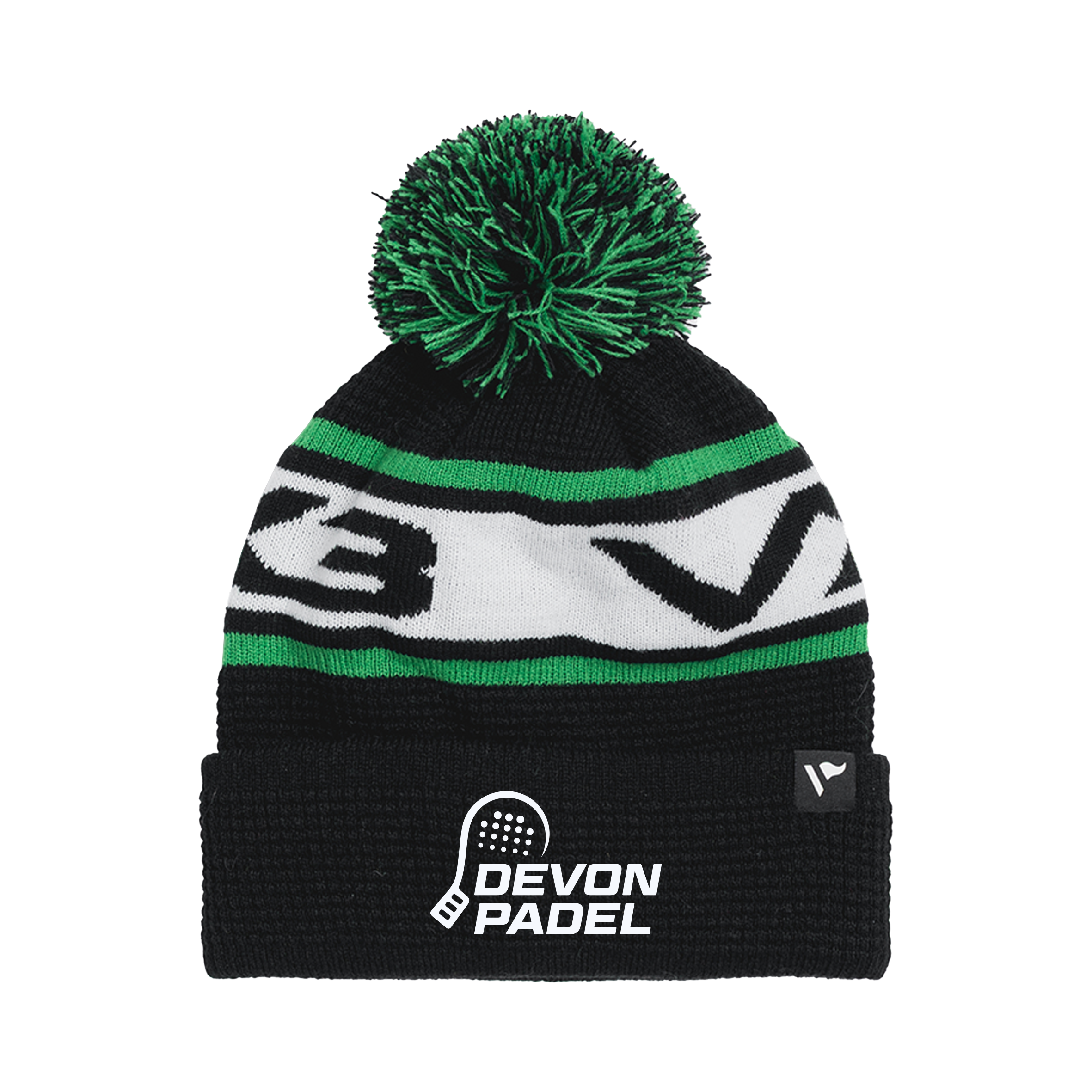 Devon Padel Waffle Knit Bobble Hat - Black/Emerald/White