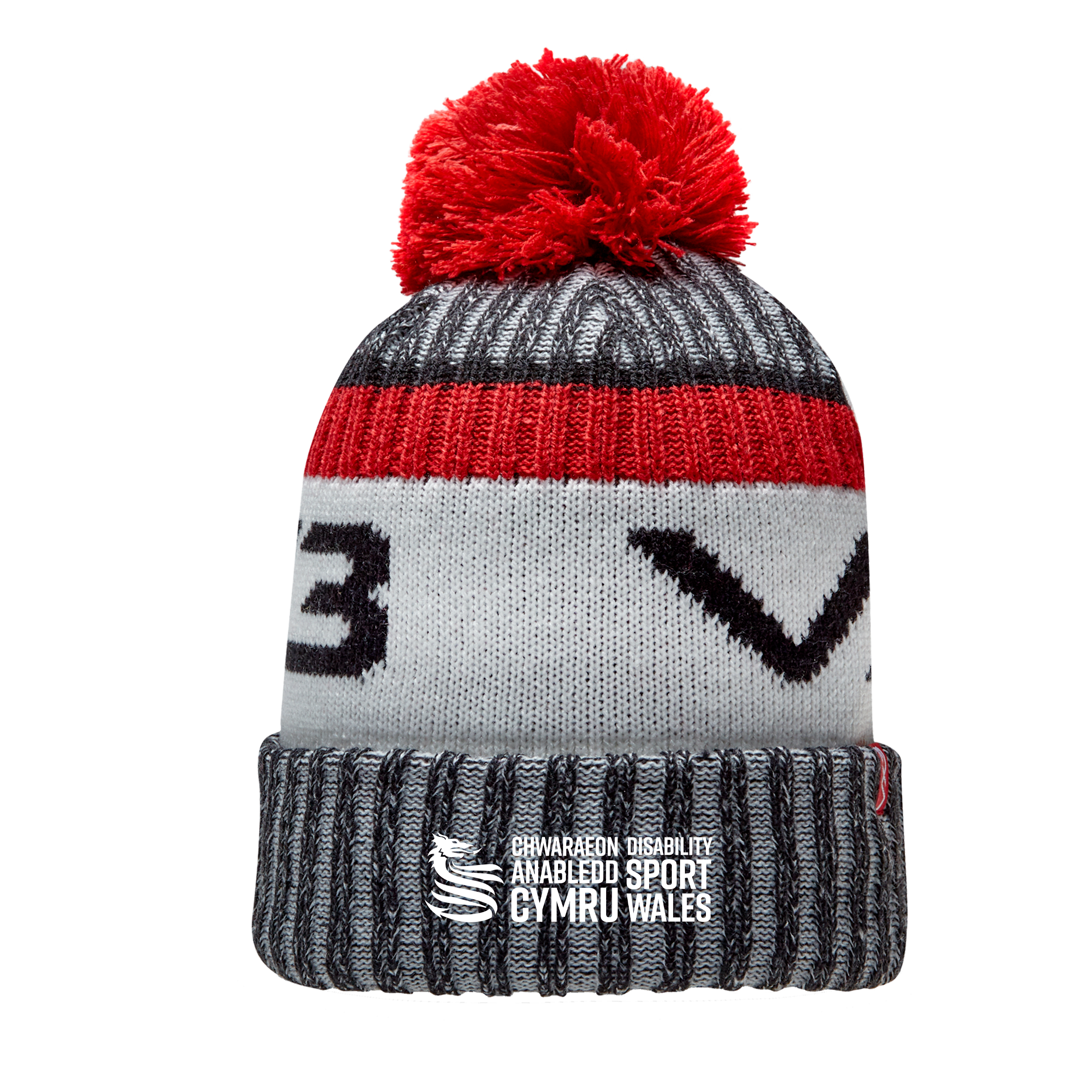Disability Sport Wales Marl Bobble Hat Black/Red/Antique White