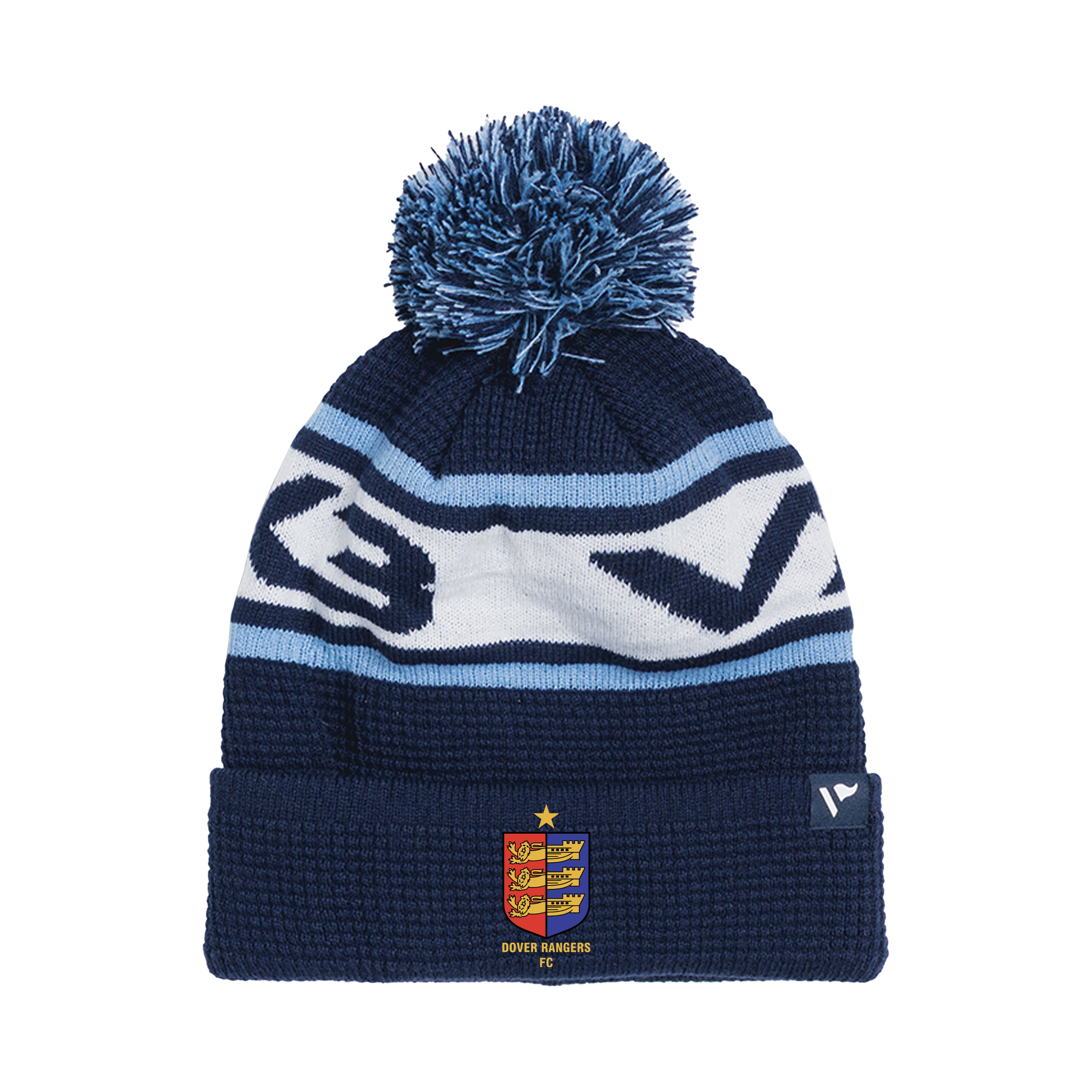 Dover Rangers FC Waffle Knit Bobble Hat - Navy/Sky/White