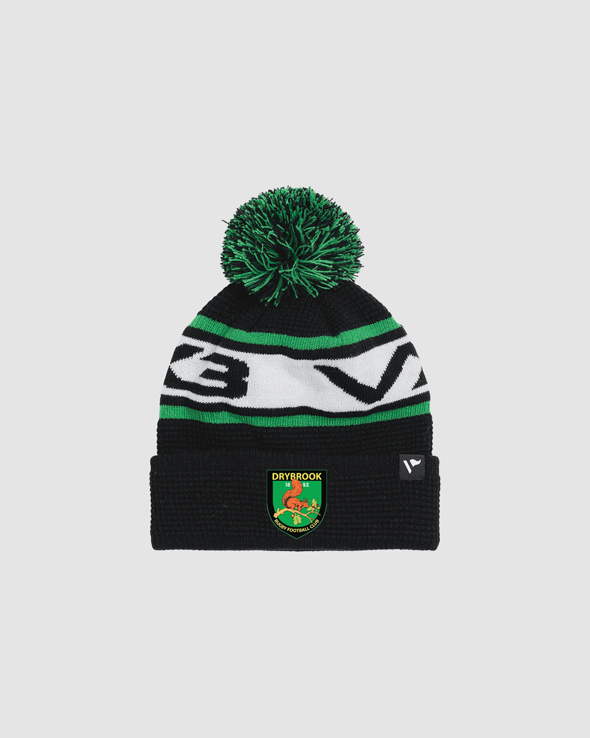 Drybrook RFC Waffle Knit Bobble Hat - Black/White/Emerald