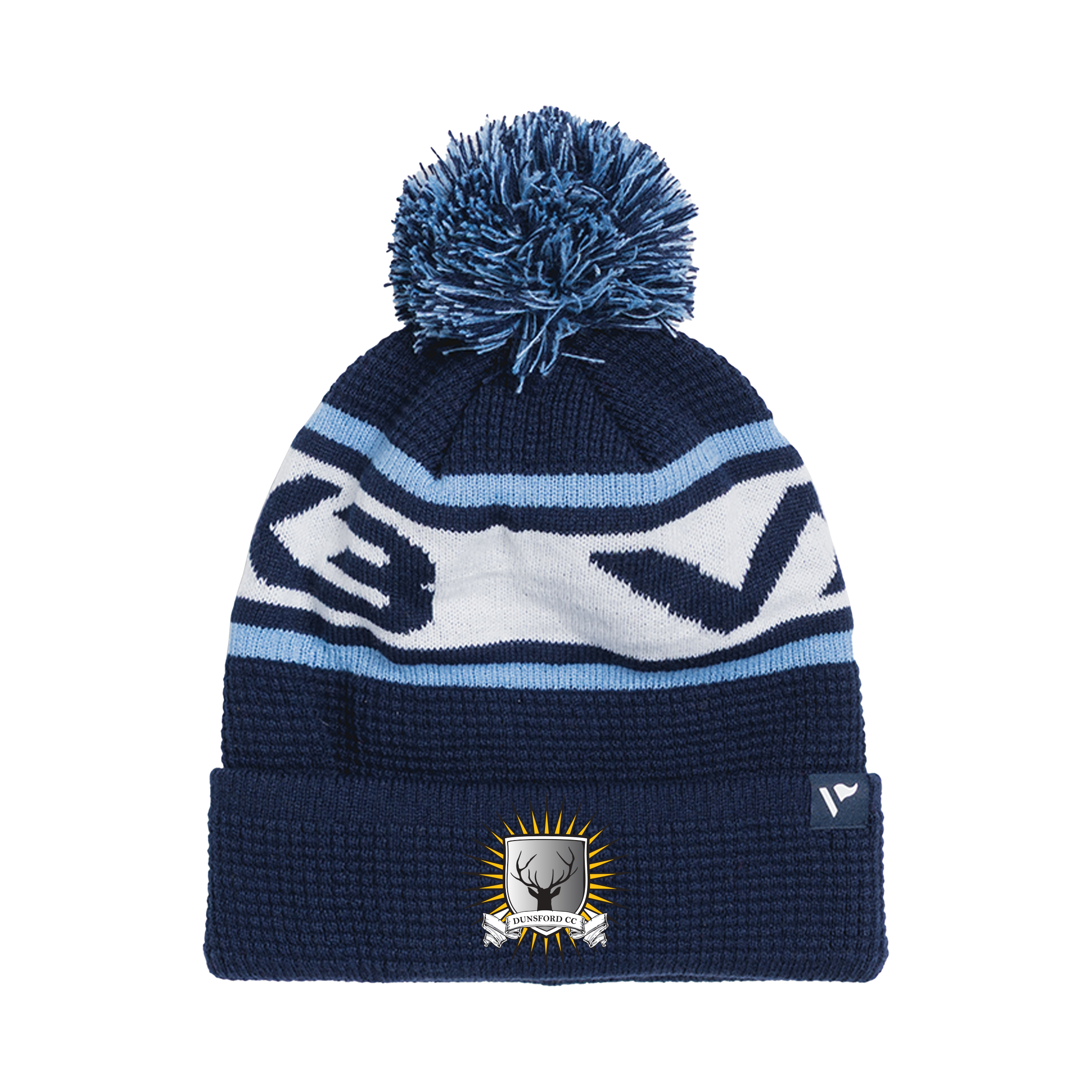 Dunsford Cricket Club Waffle Knit Bobble Hat - Navy/Sky/White