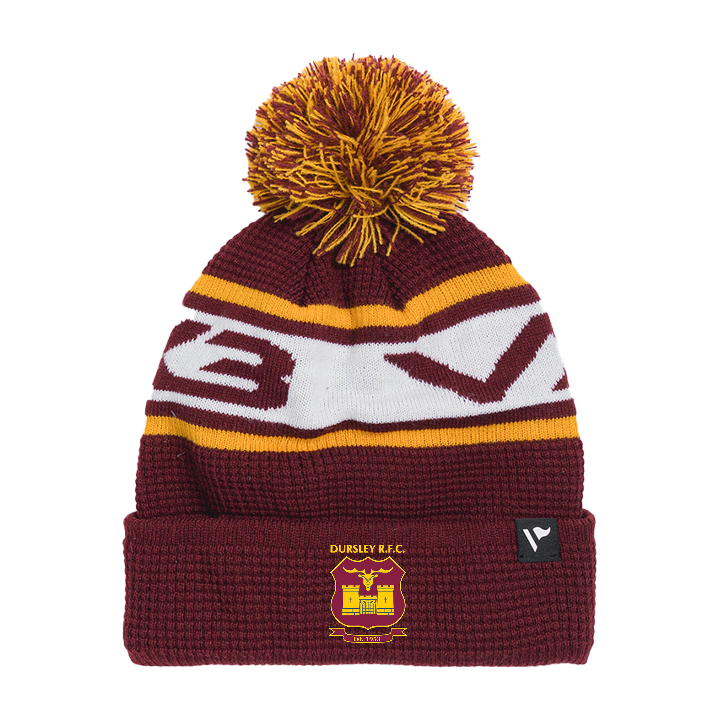 Dursley RFC Waffle Knit Bobble Hat - Maroon/Amber/White