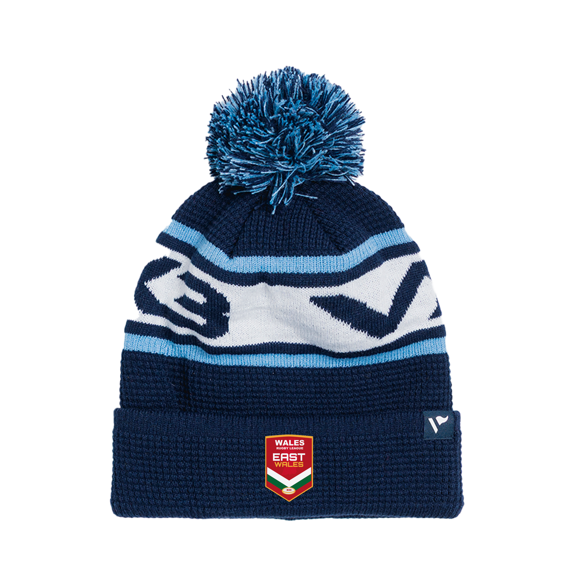 East Wales Rugby League Waffle Knit Bobble Hat - Navy/Sky/White