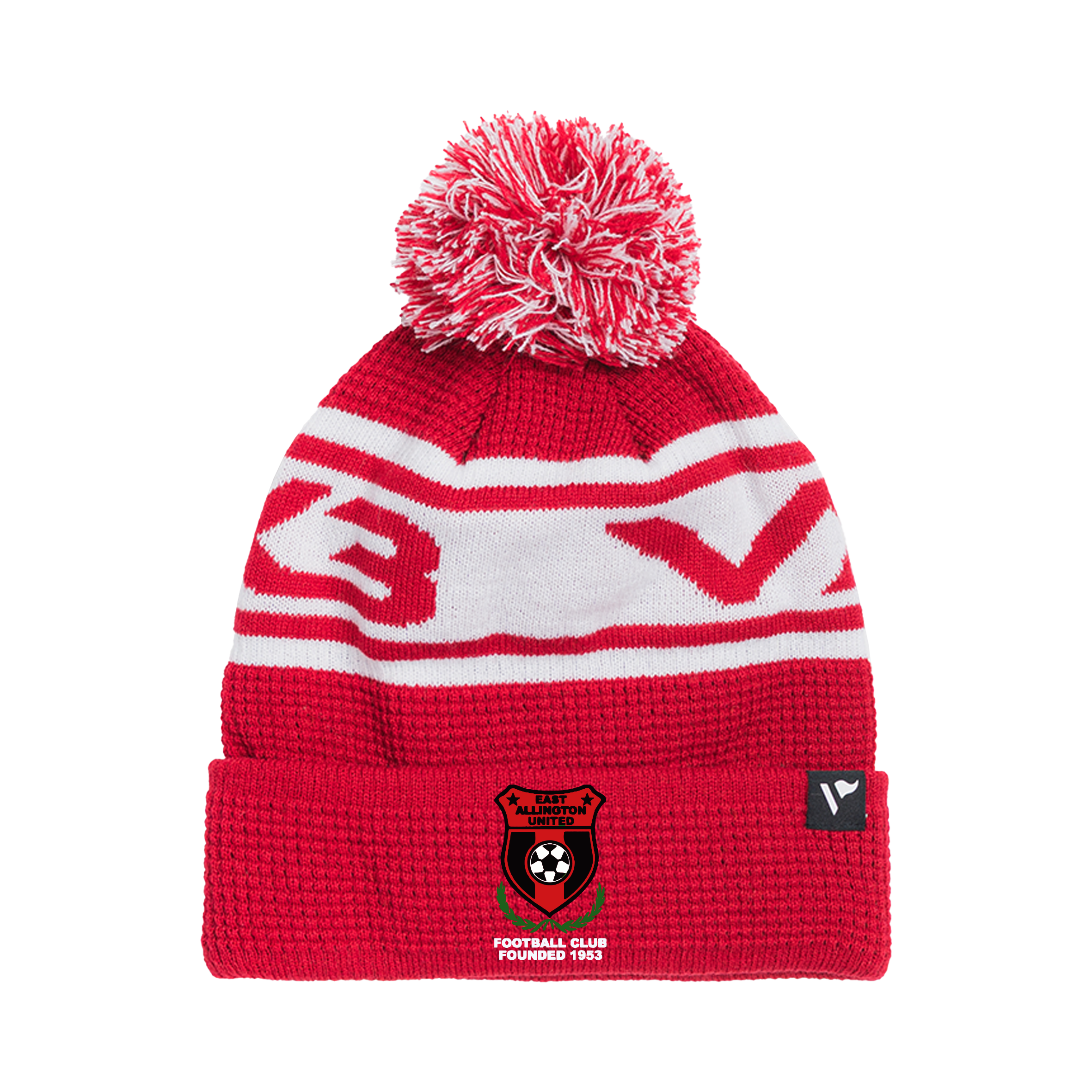 East Allington United Waffle Knit Bobble Hat - Red/White