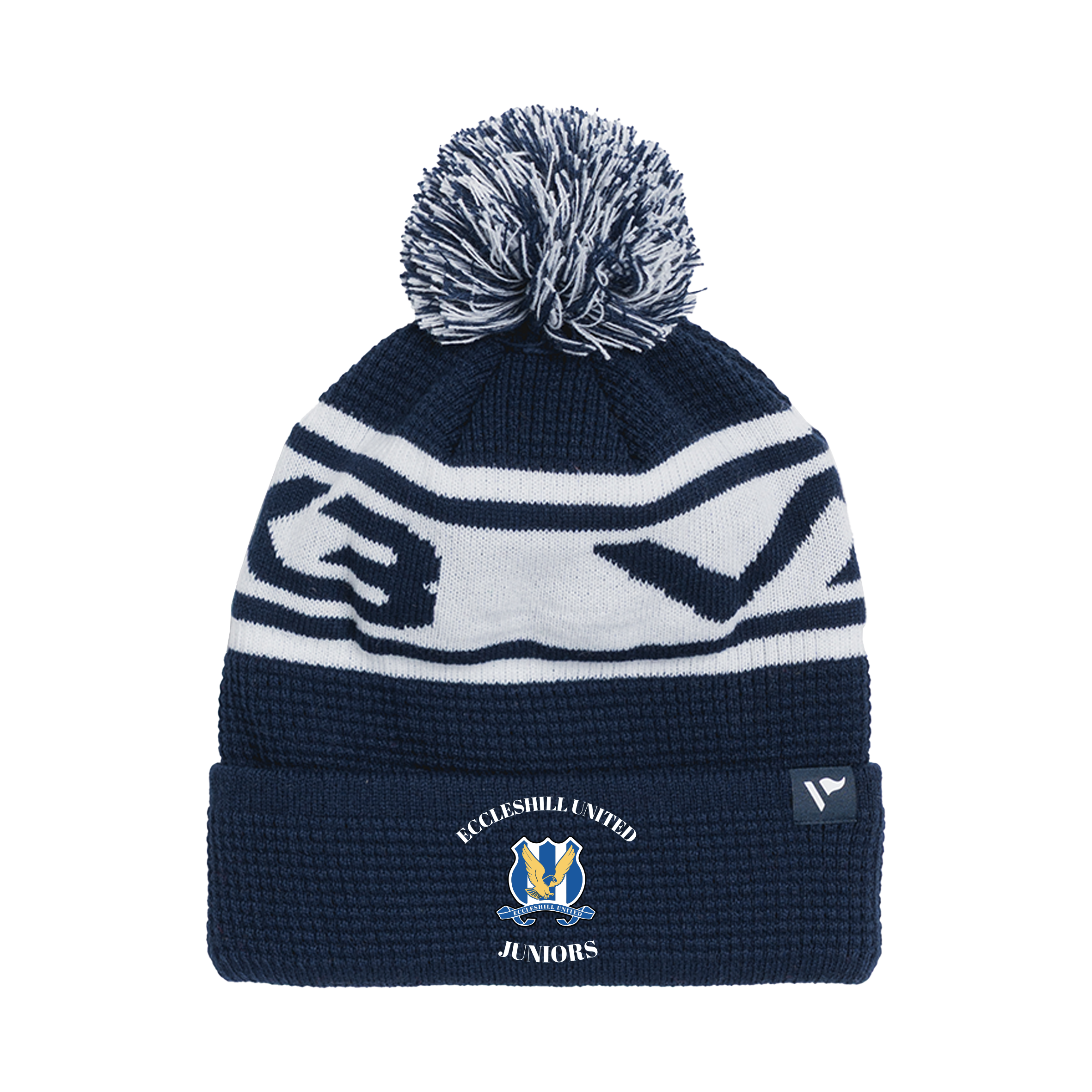 Eccleshill United Juniors Waffle Knit Bobble Hat - Navy/White