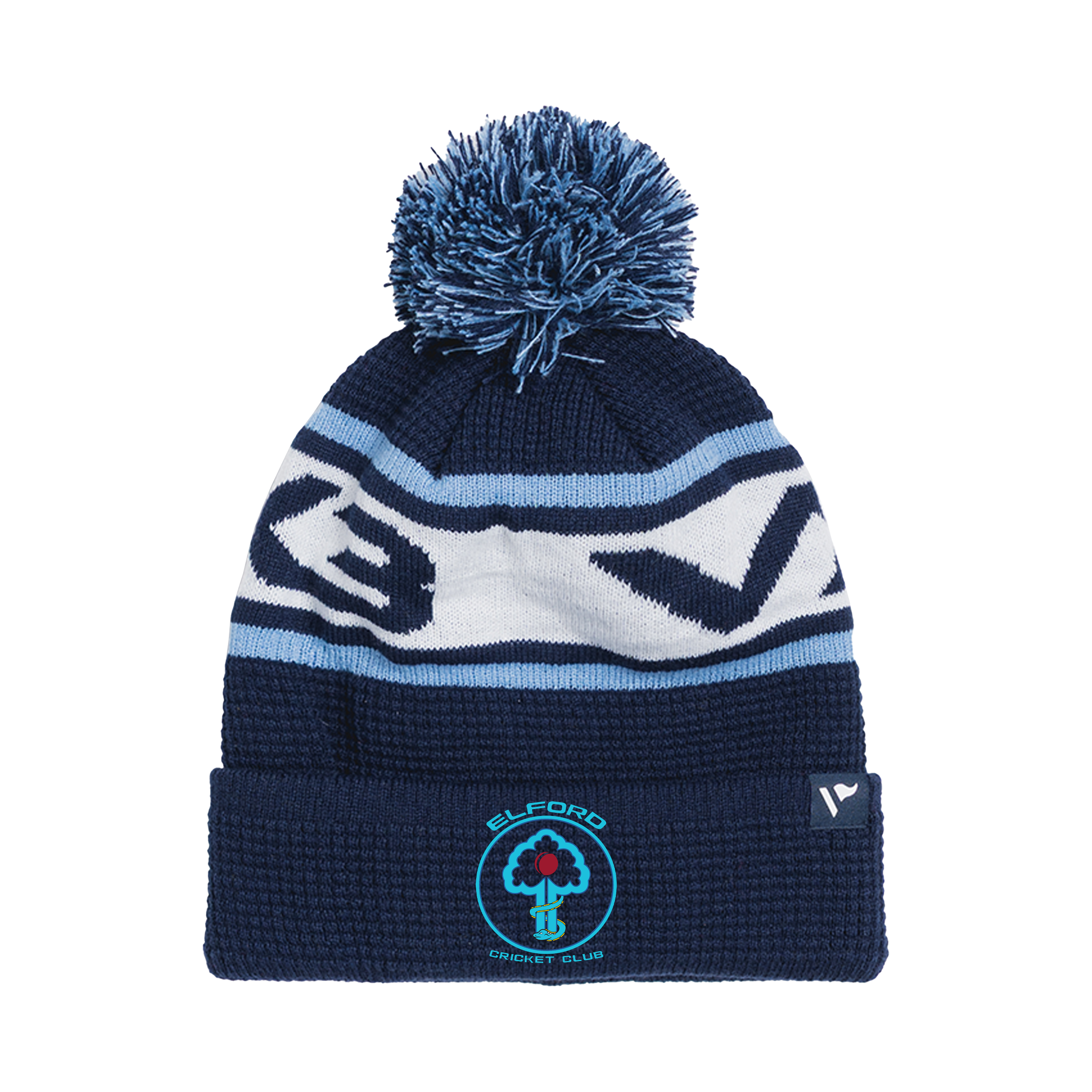 Elford Cricket Club Waffle Knit Bobble Hat - Navy/Sky/White