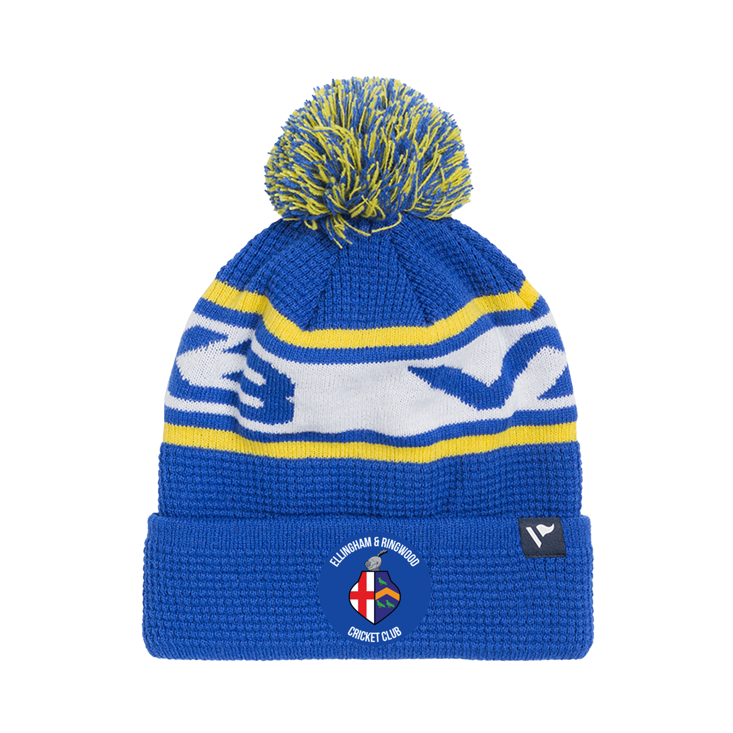 Ellingham and Ringwood Cricket Club Waffle Knit Bobble Hat - Royal/Yellow/White
