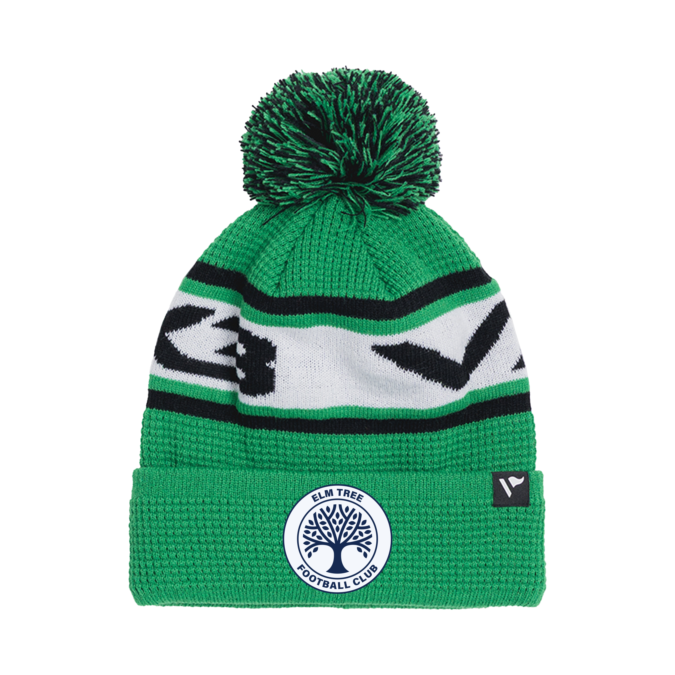 The Elm Tree FC Waffle Knit Bobble Hat - Emerald/Black/White