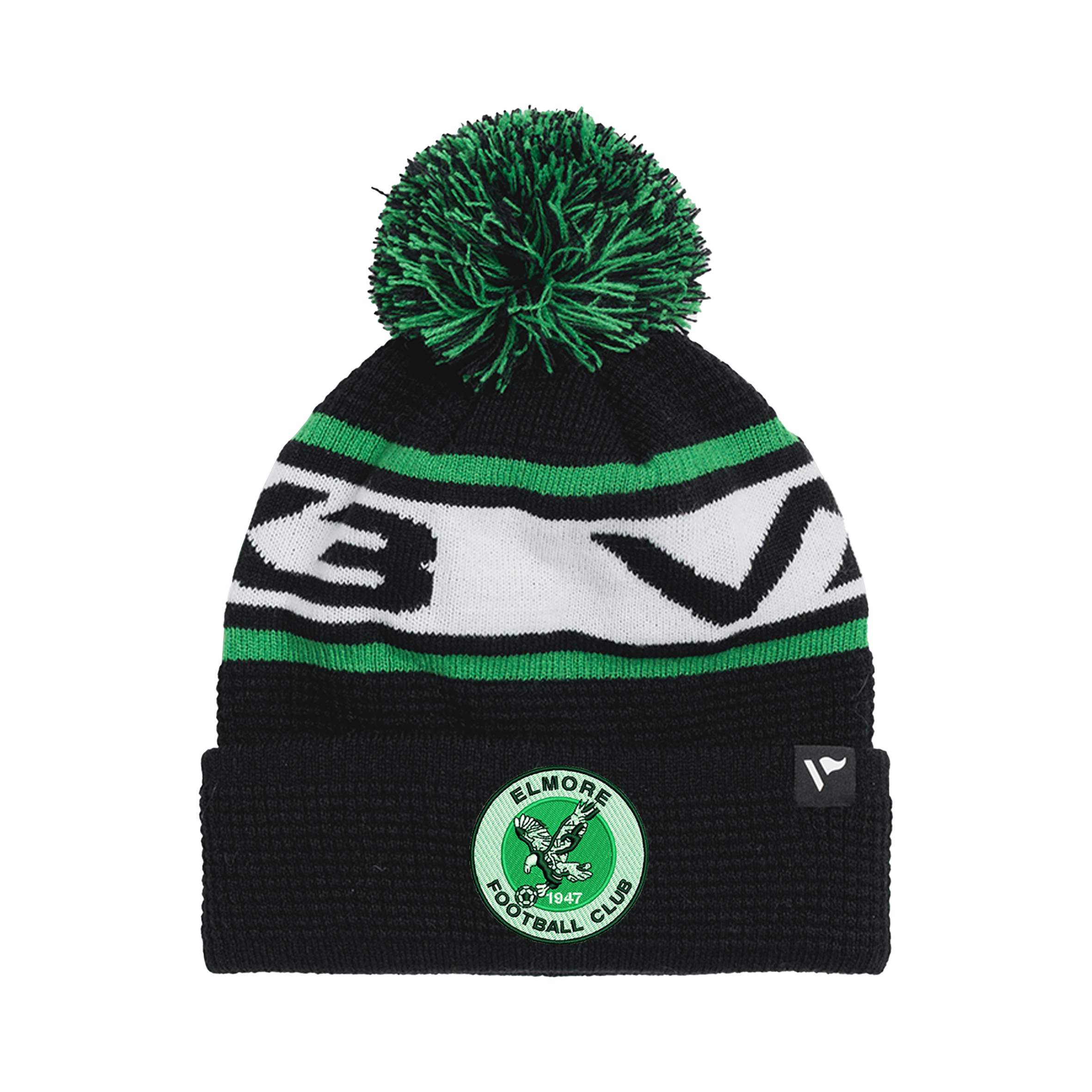 Elmore FC Waffle Knit Bobble Hat - Black/Emerald/White