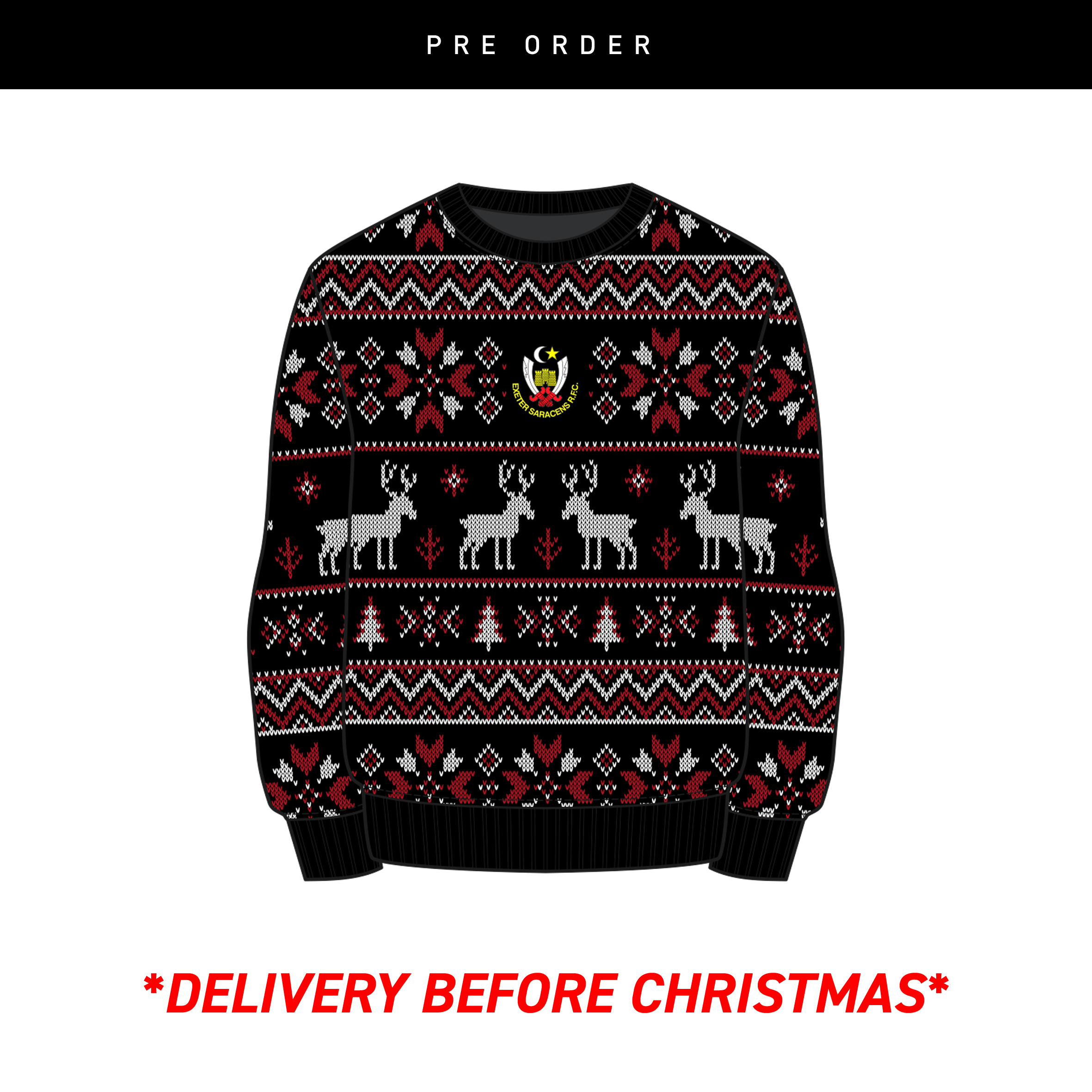 Exeter Saracens RFC Christmas Jumper - Black/Red/White Youth