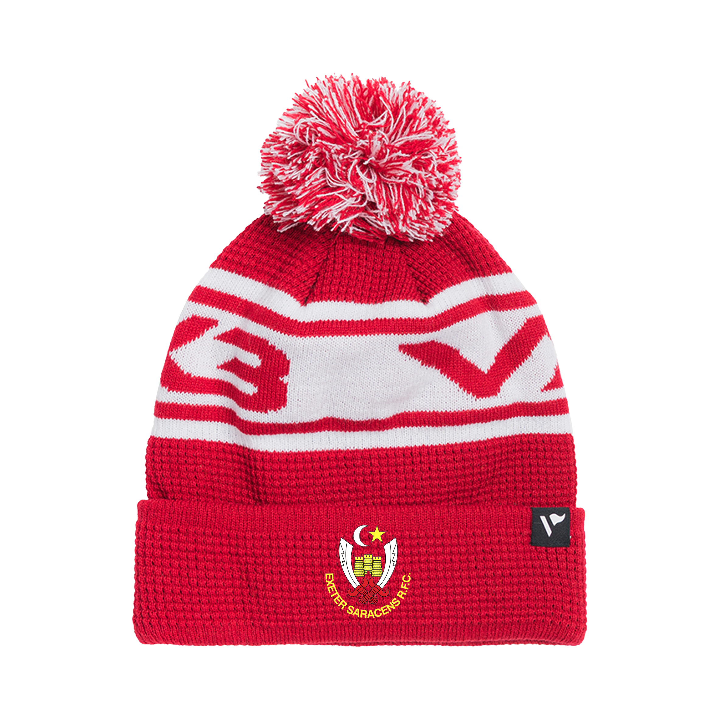 Exeter Saracens RFC Waffle Knit Bobble Hat - Red/White