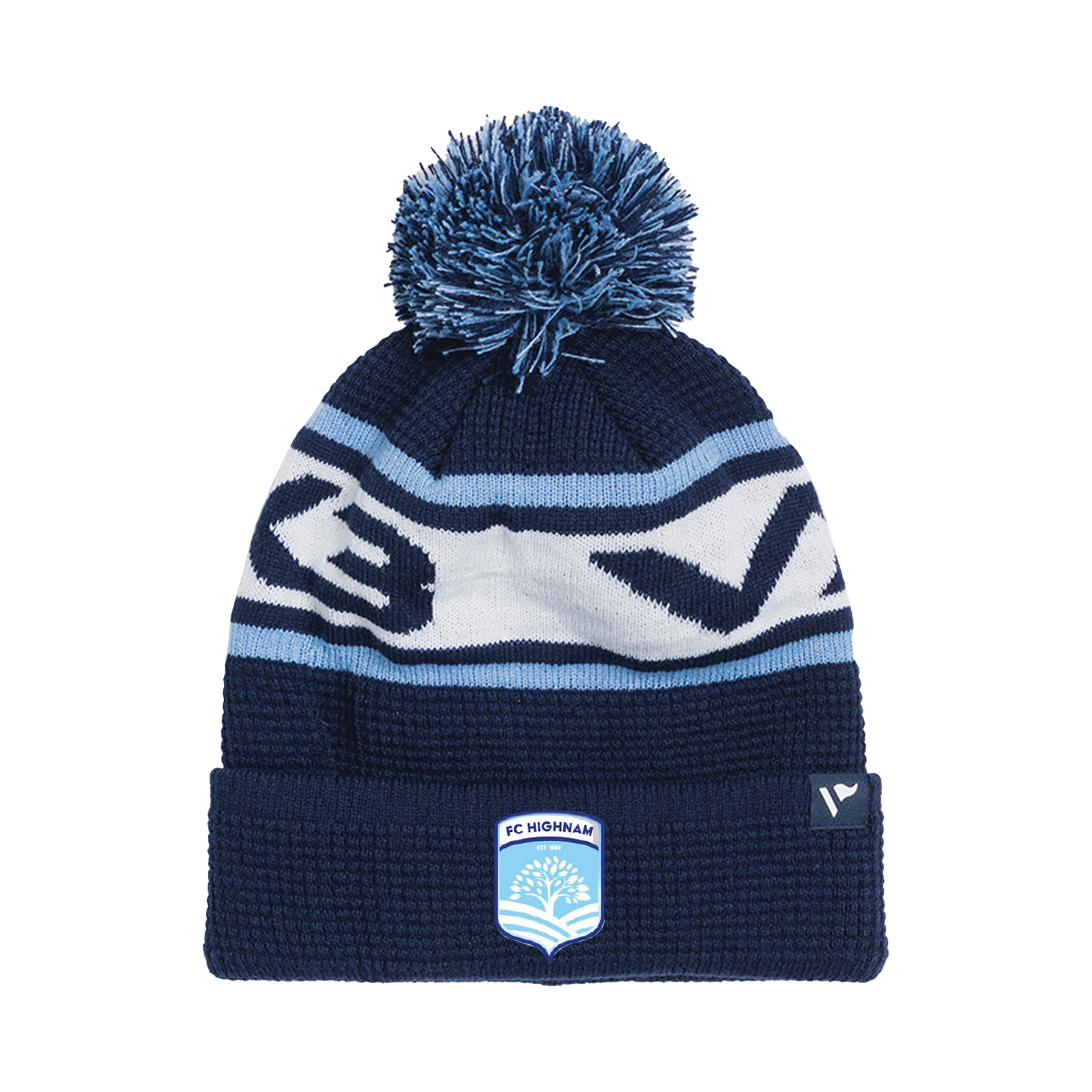 FC Highnam Waffle Knit Bobble Hat - Navy/Sky/White
