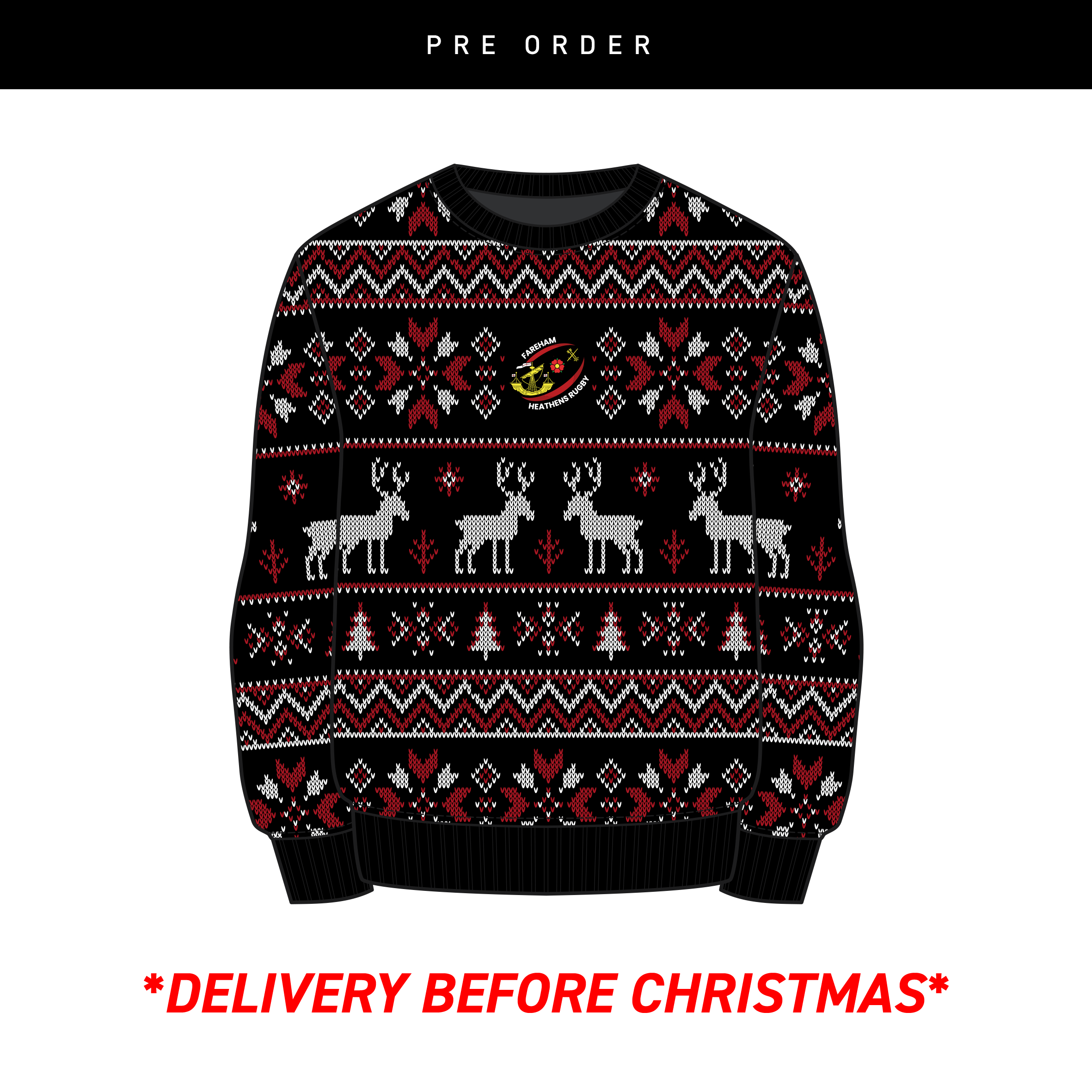 Fareham Heathens Rugby Christmas Jumper - Black/Red/White