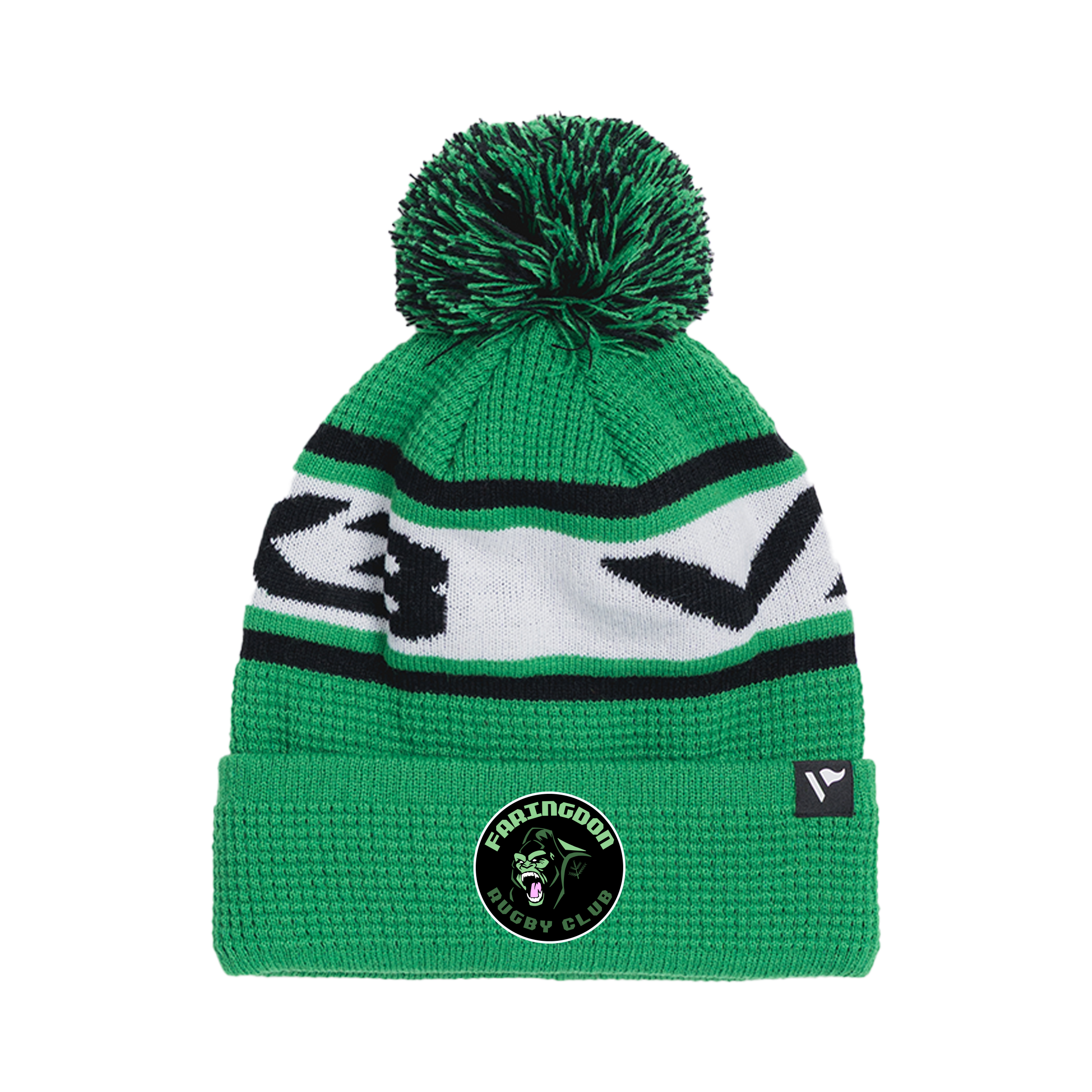 Faringdon Rugby Club Waffle Knit Bobble Hat - Emerald/Black/White