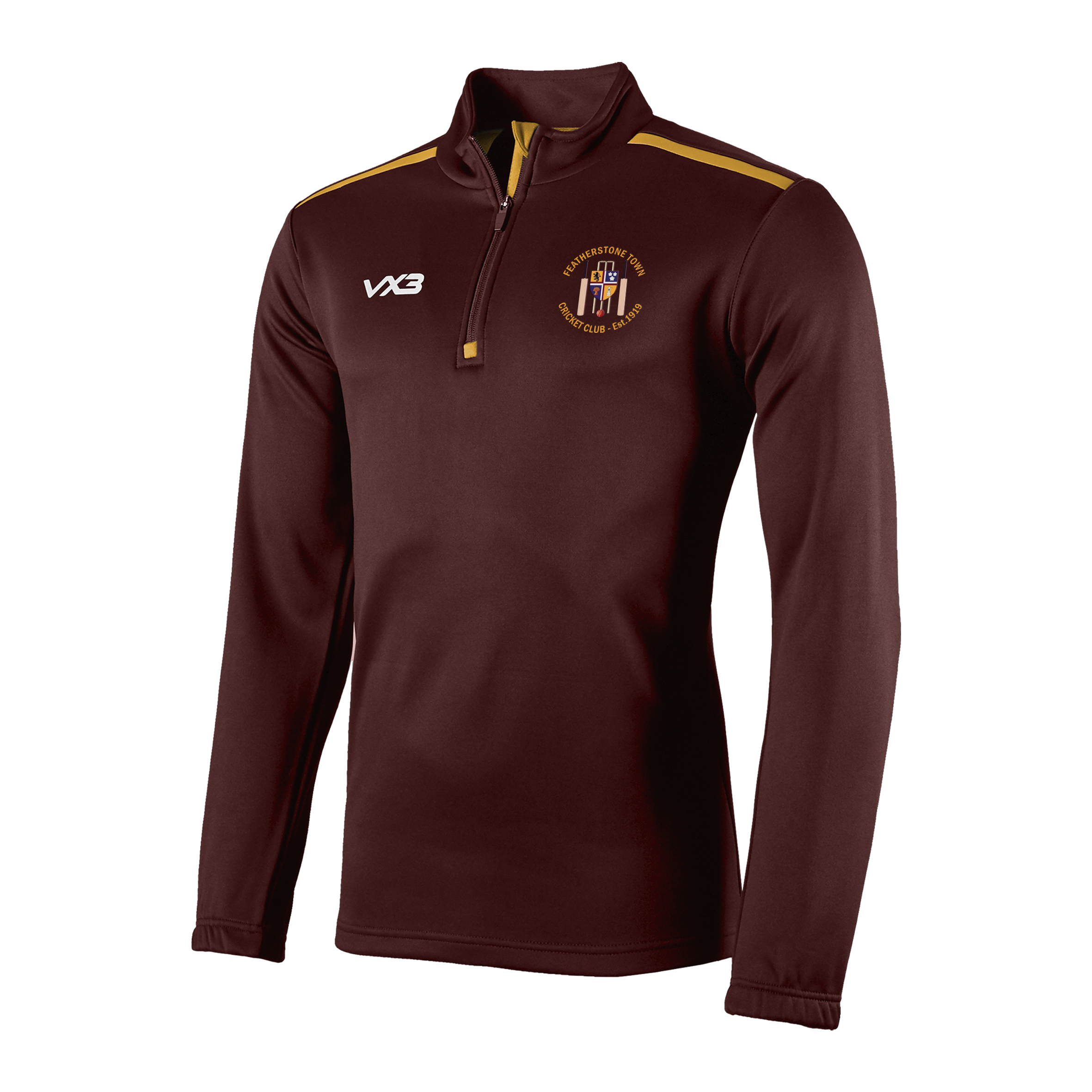 Featherstone Town Cricket Club Fortis Quarter Zip Sweat Maroon/Amber