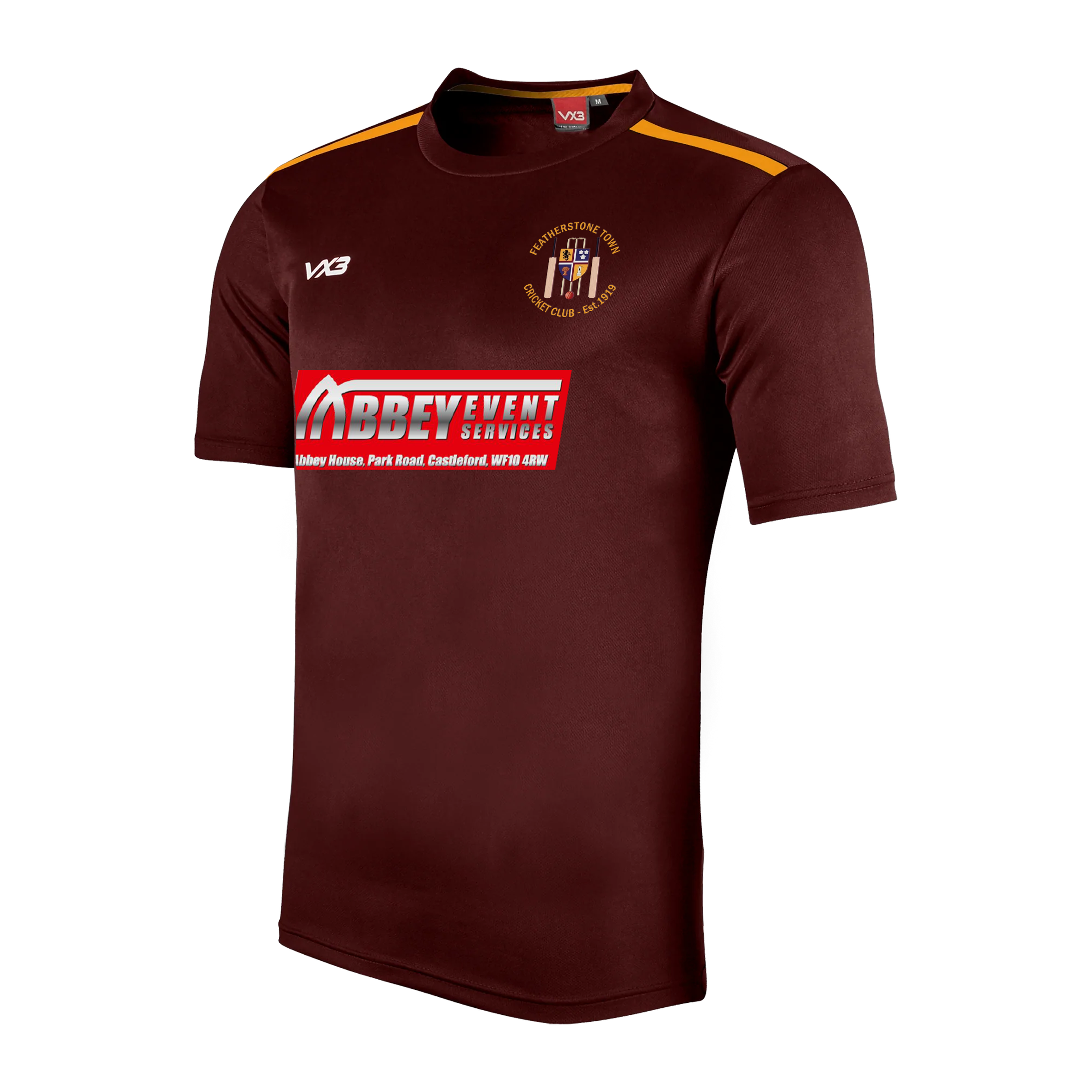 Featherstone Town Cricket Club Fortis Youth Tee Maroon/Amber
