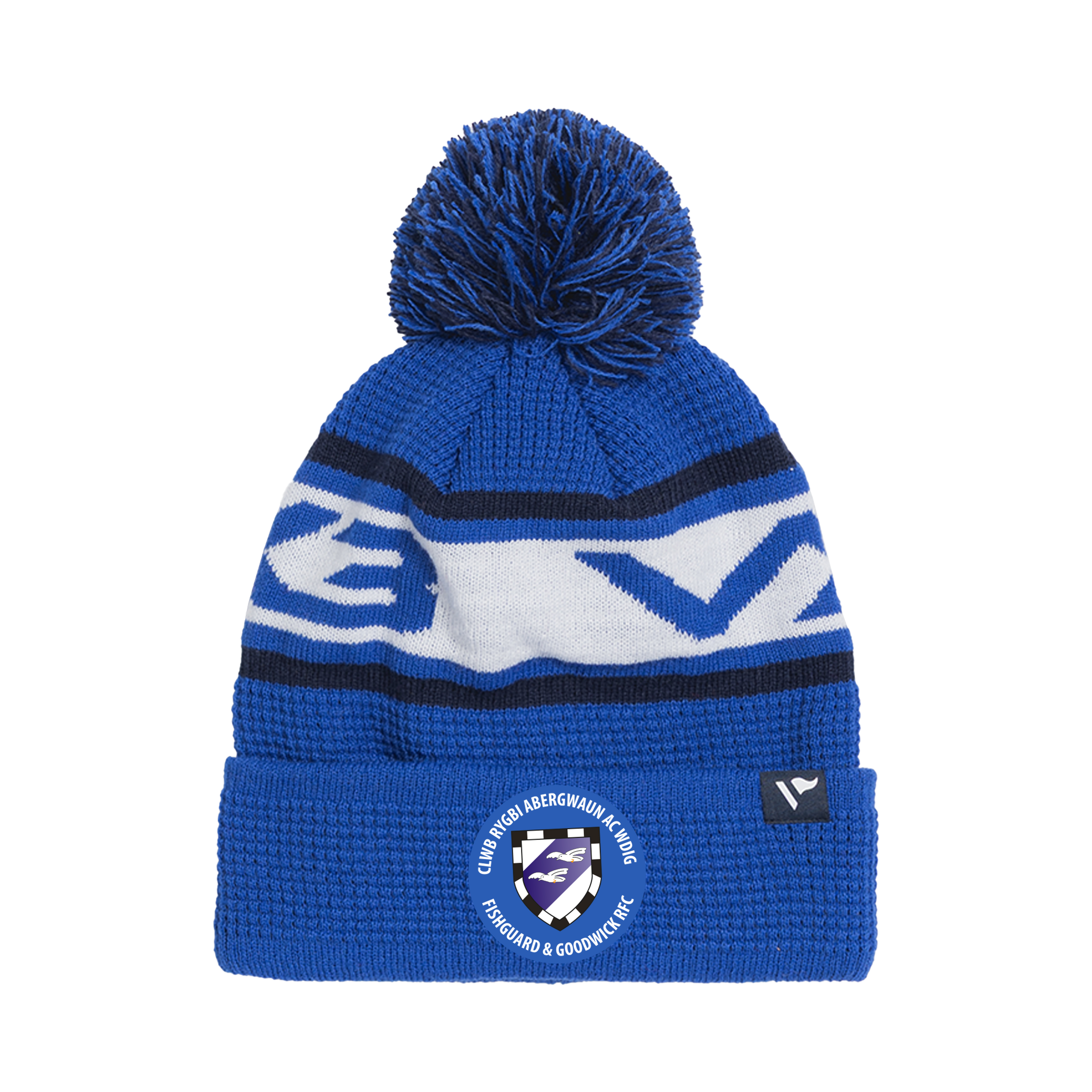 Fishguard and Goodwick RFC Waffle Knit Bobble Hat - Royal/Navy/White