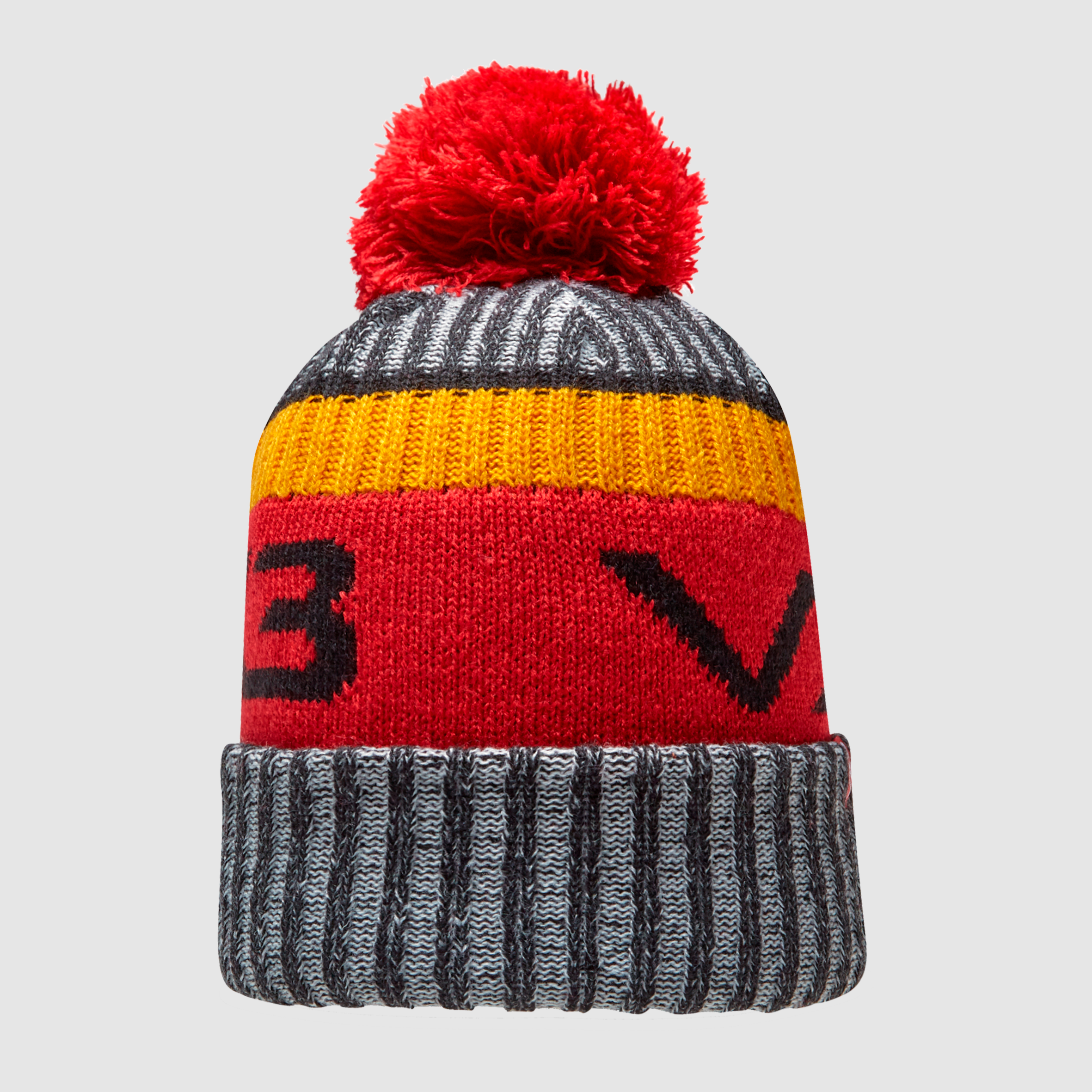 Fleece-Lined Bobble Hat Black/Red/Amber