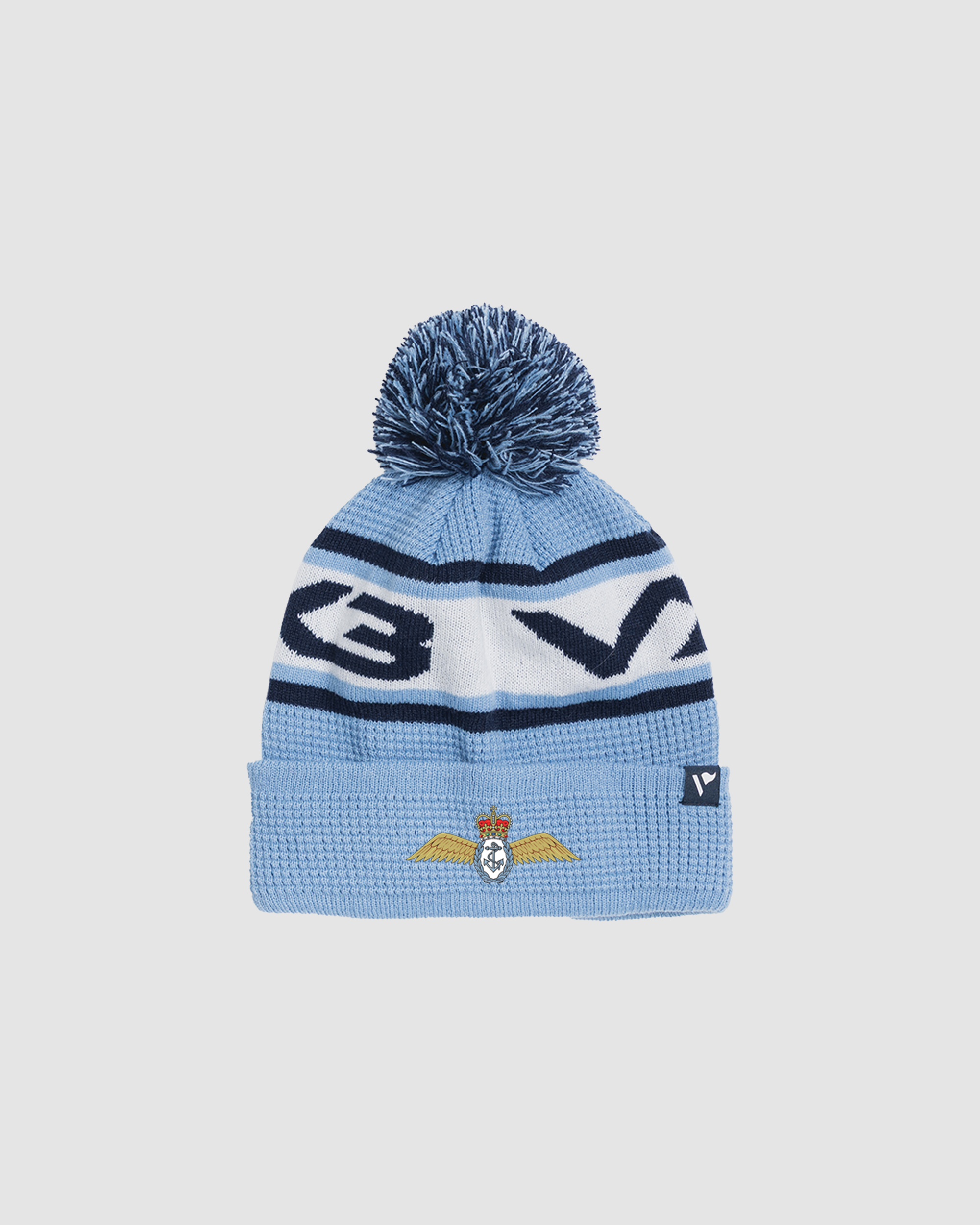 Fleet Air Arm Football Club Waffle Knit Bobble Hat - Sky/Navy/White