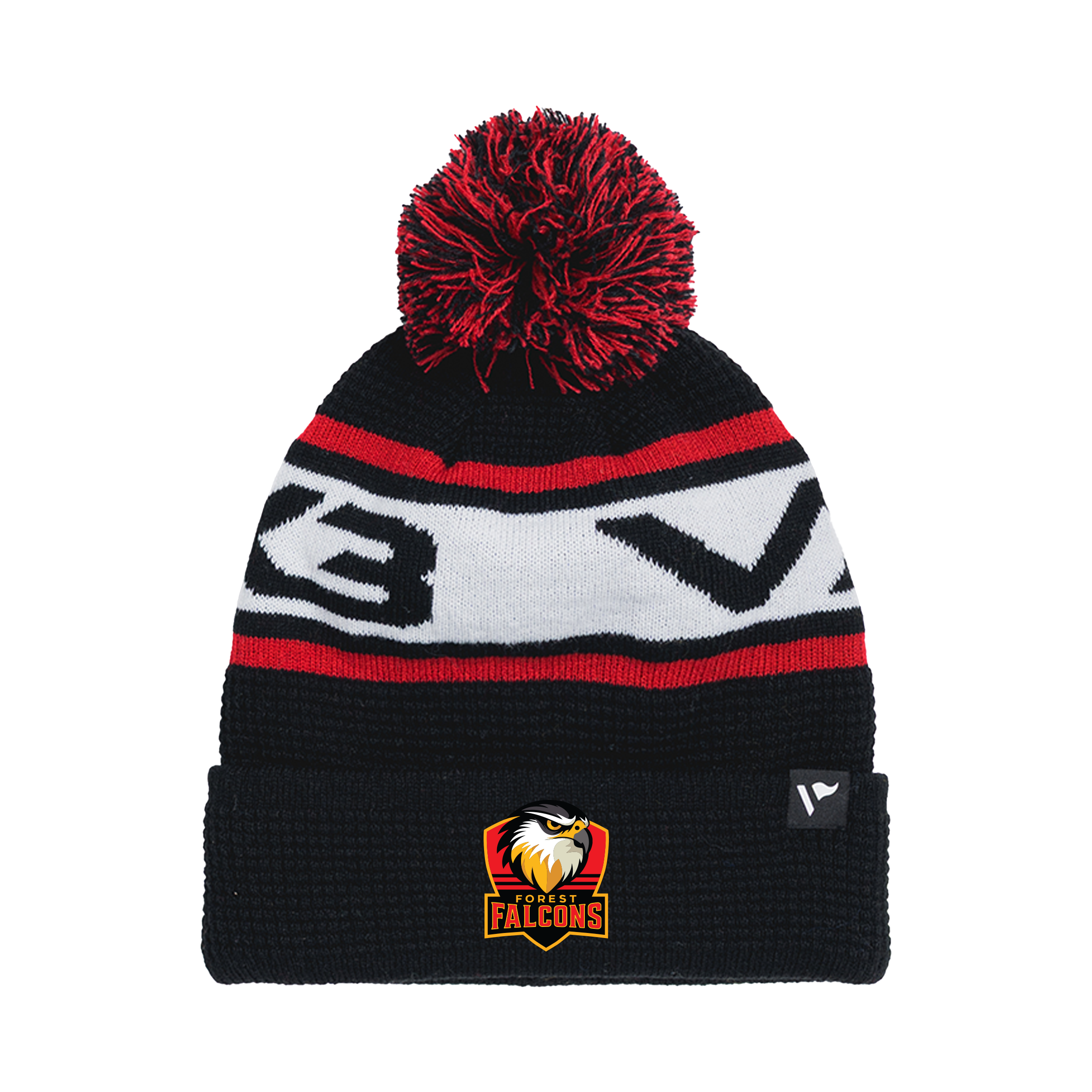 Forest Falcons Rugby Waffle Knit Bobble Hat - Black/Red/White