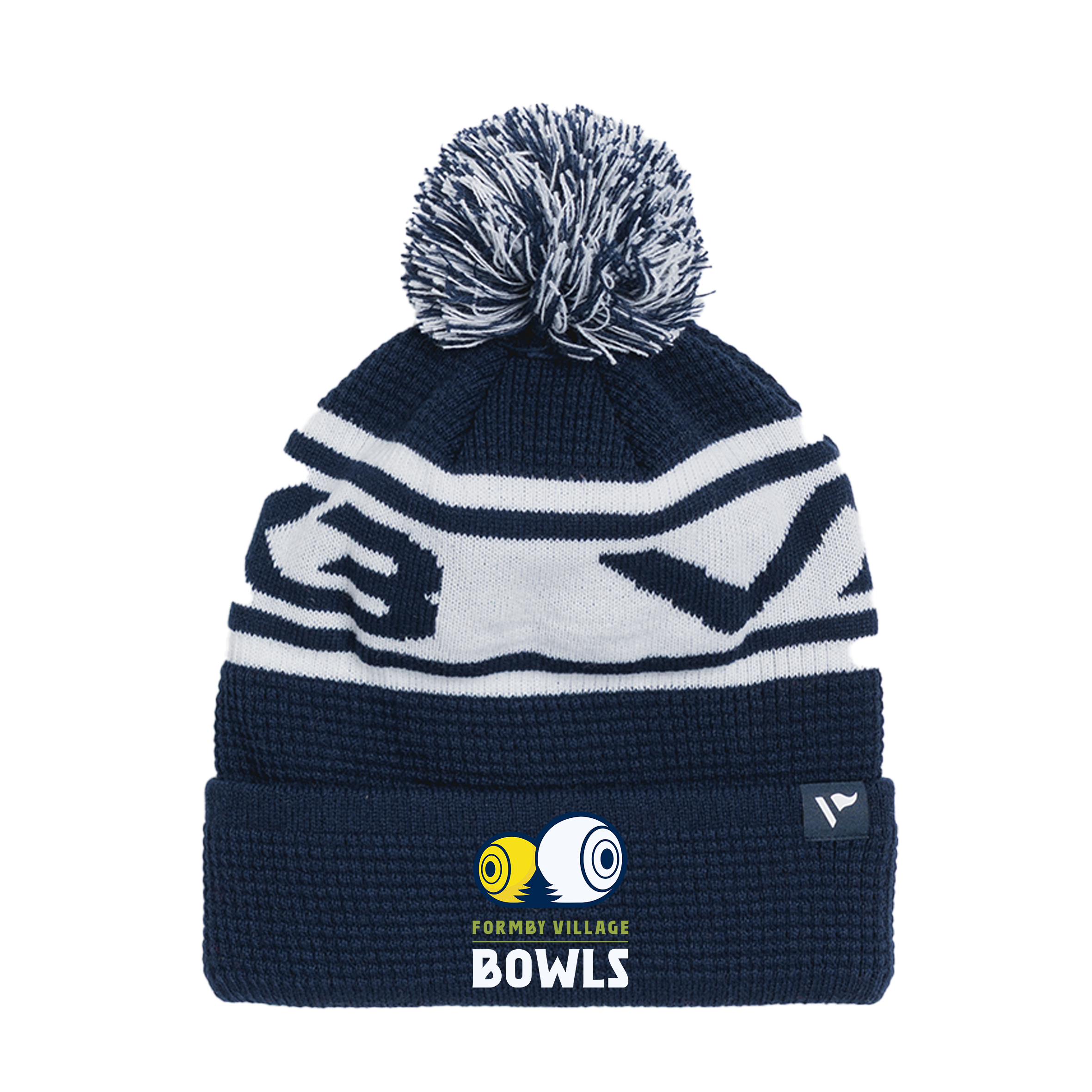Formby Village Bowls Club Waffle Knit Bobble Hat - Navy/White
