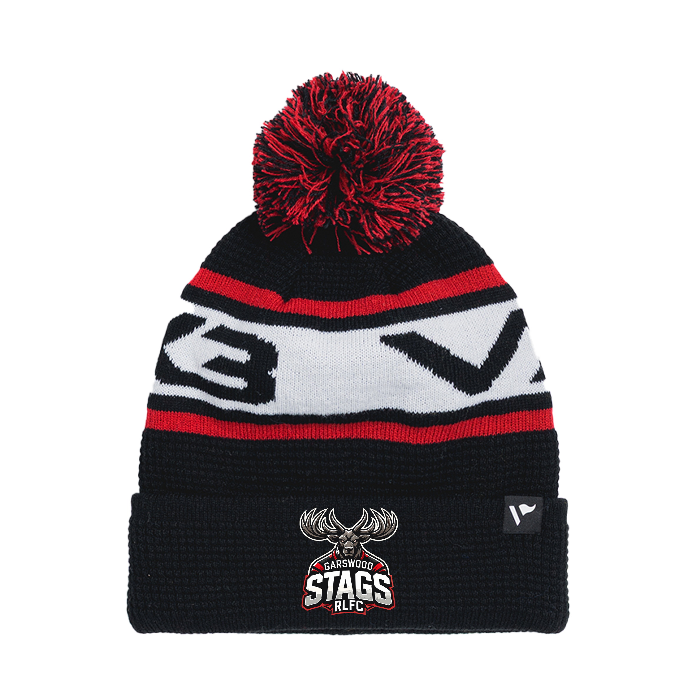 Garswood Stags ARLFC Waffle Knit Bobble Hat - Black/Red/White