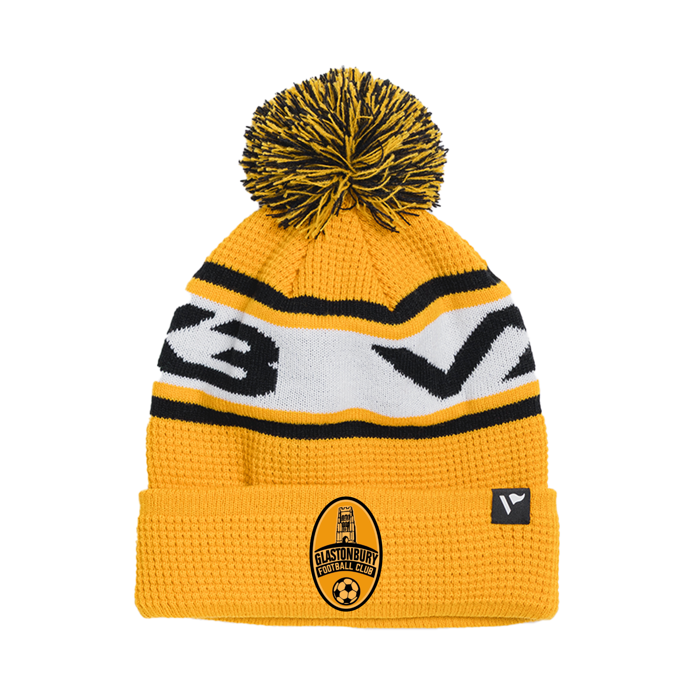 Glastonbury FC Waffle Knit Bobble Hat - Amber/Black/White