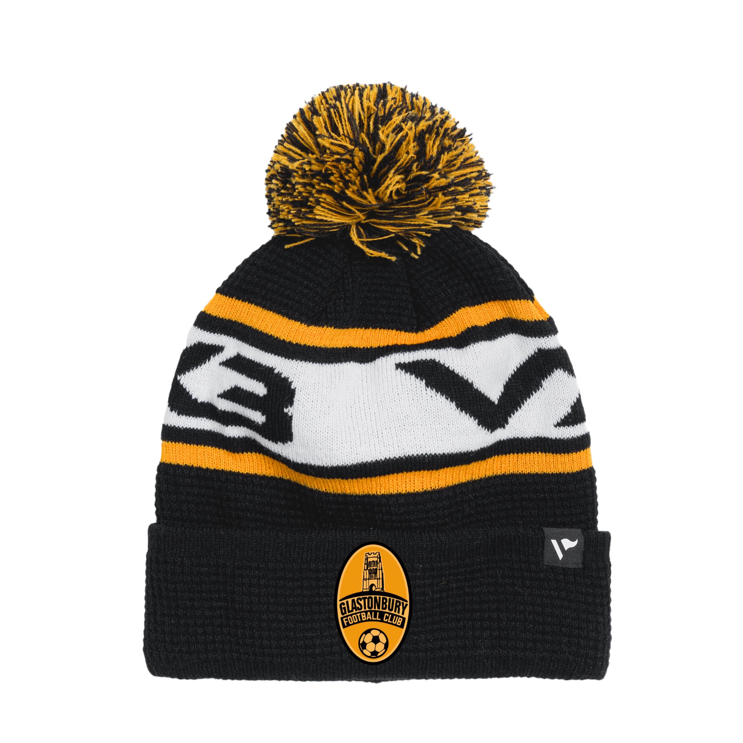 Glastonbury FC Waffle Knit Bobble Hat - Black/Amber/White