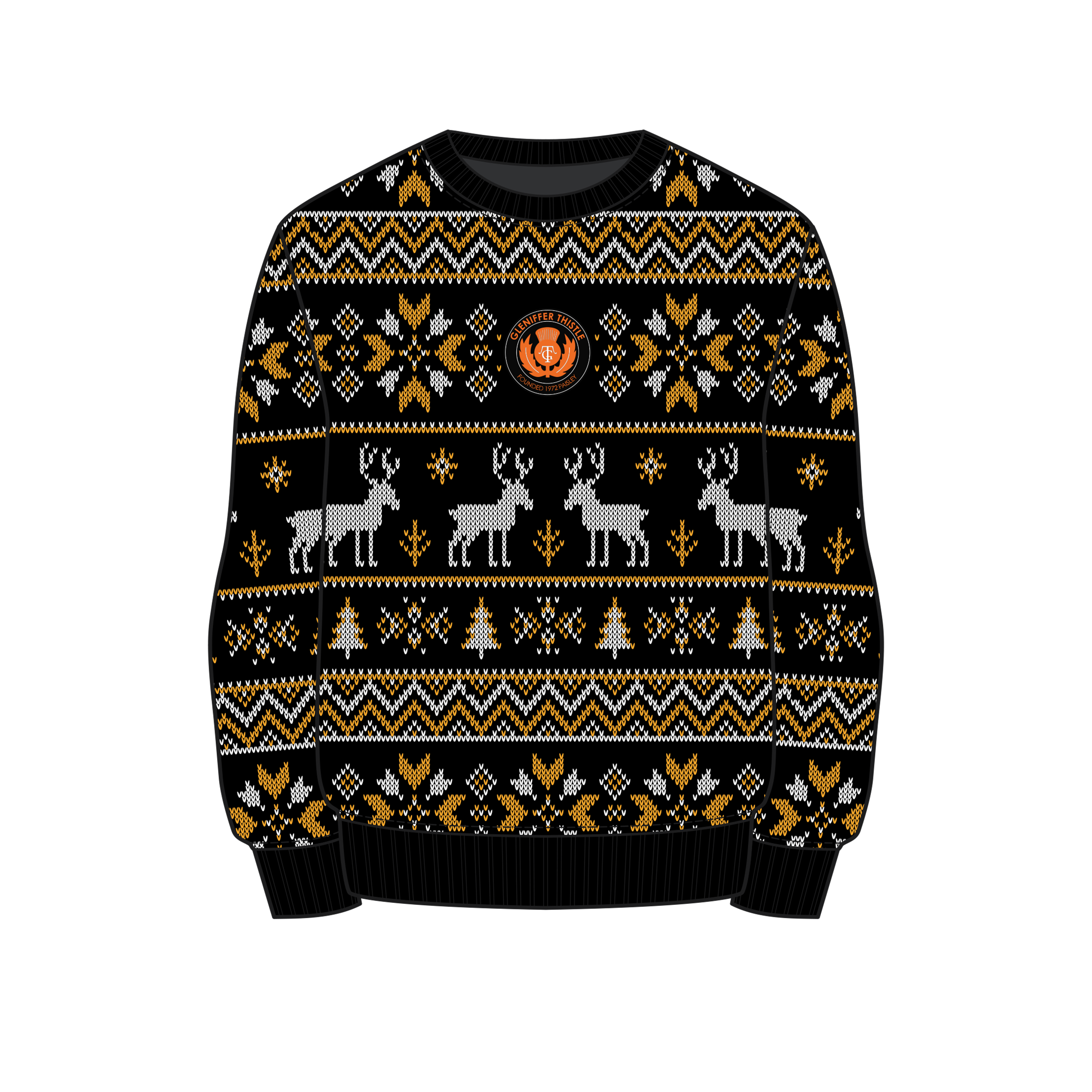 Gleniffer Thistle Christmas Jumper - Black/Amber/White Youth