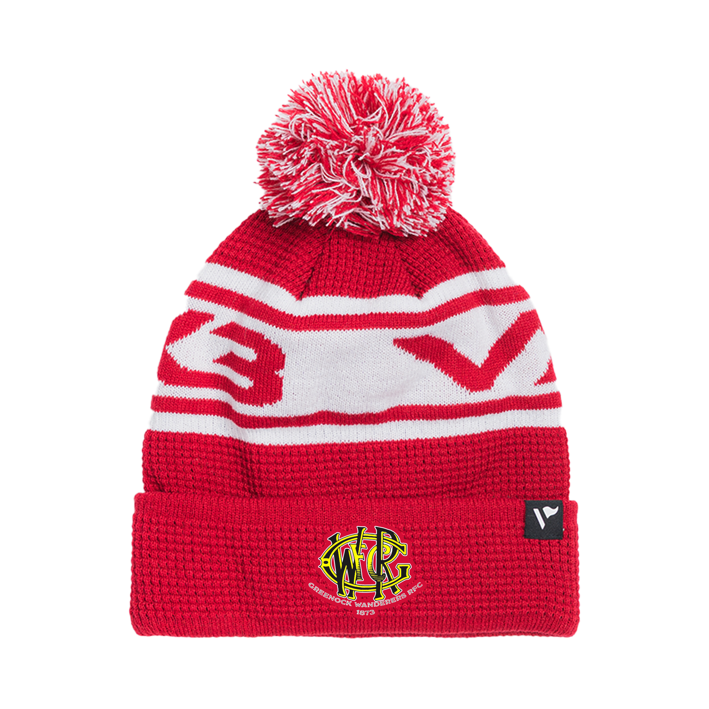 Greenock Wanderers RFC Waffle Knit Bobble Hat - Red/White