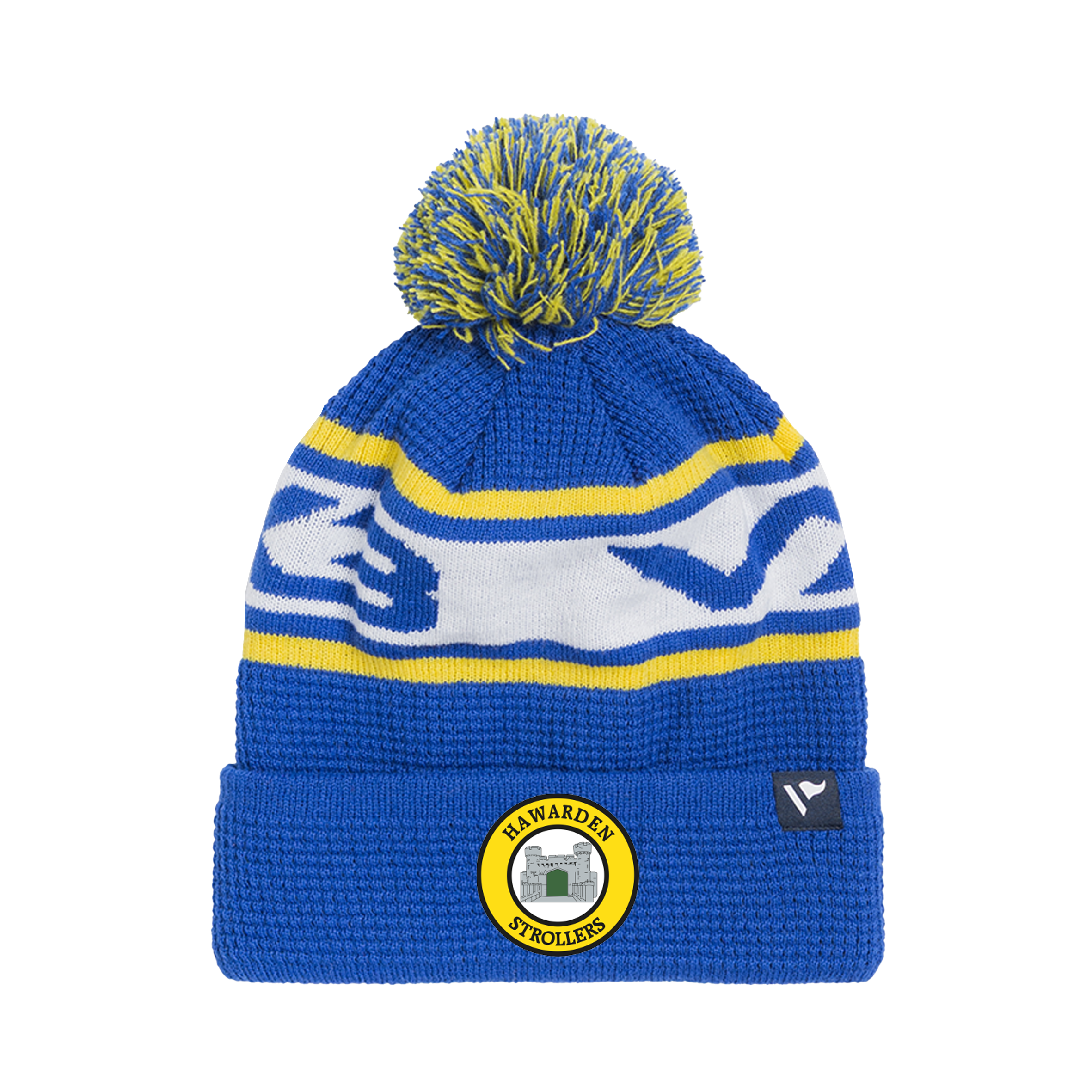 Hawarden Strollers Waffle Knit Bobble Hat - Royal/Yellow/White