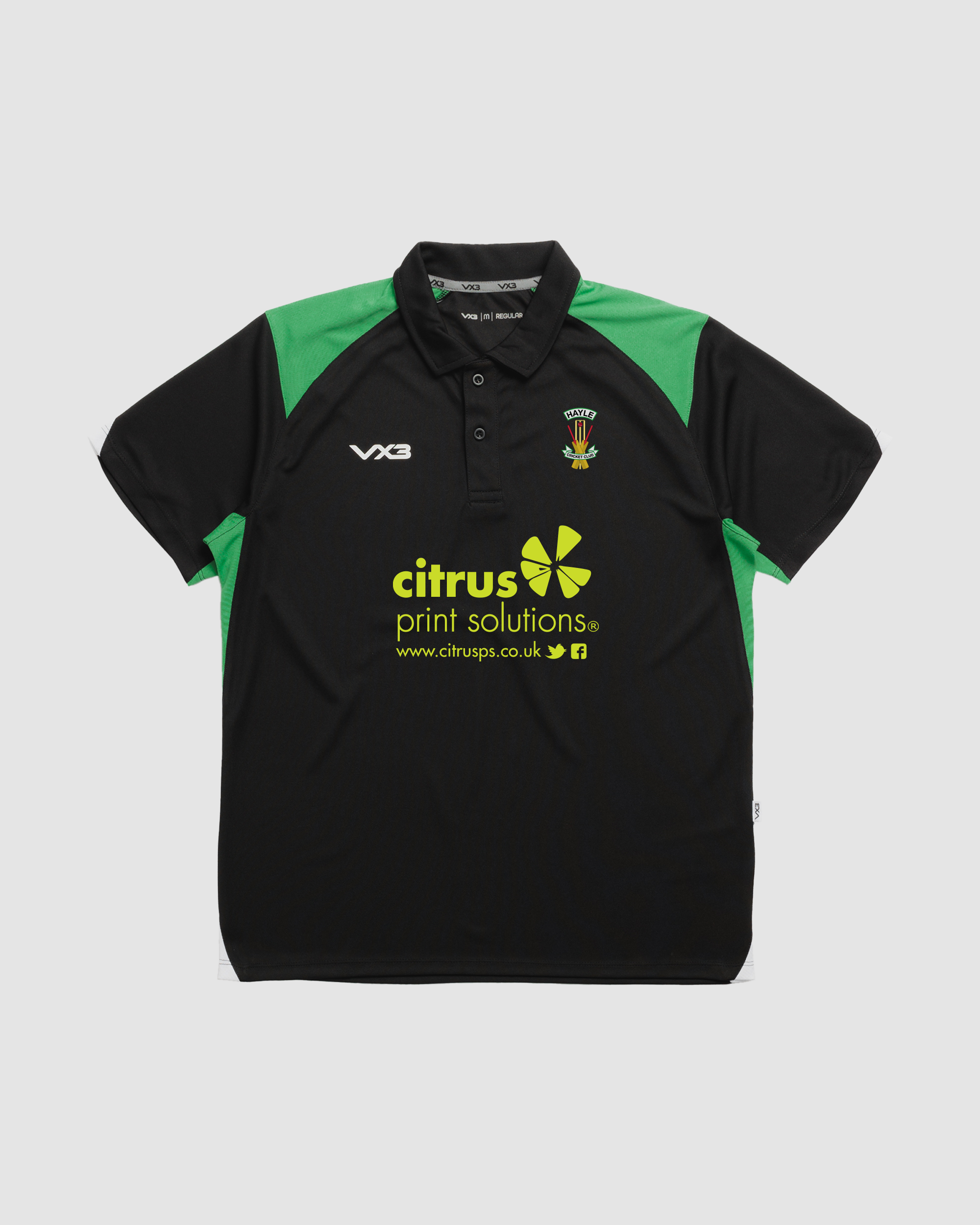 Hayle Cricket Club Vertex Polo -Black/Emerald/White