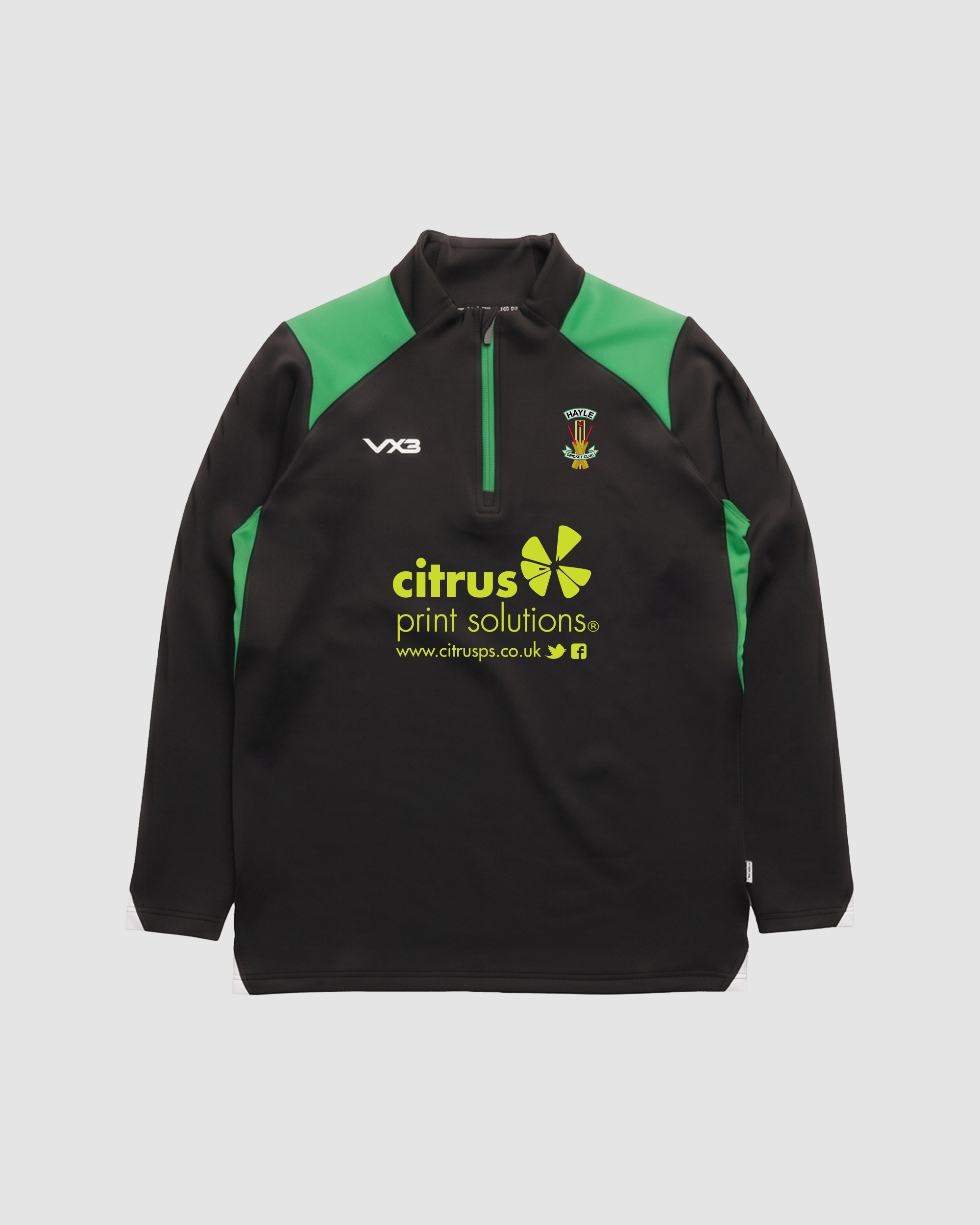 Hayle Cricket Club Vertex Quarter Zip -Black/Emerald/White