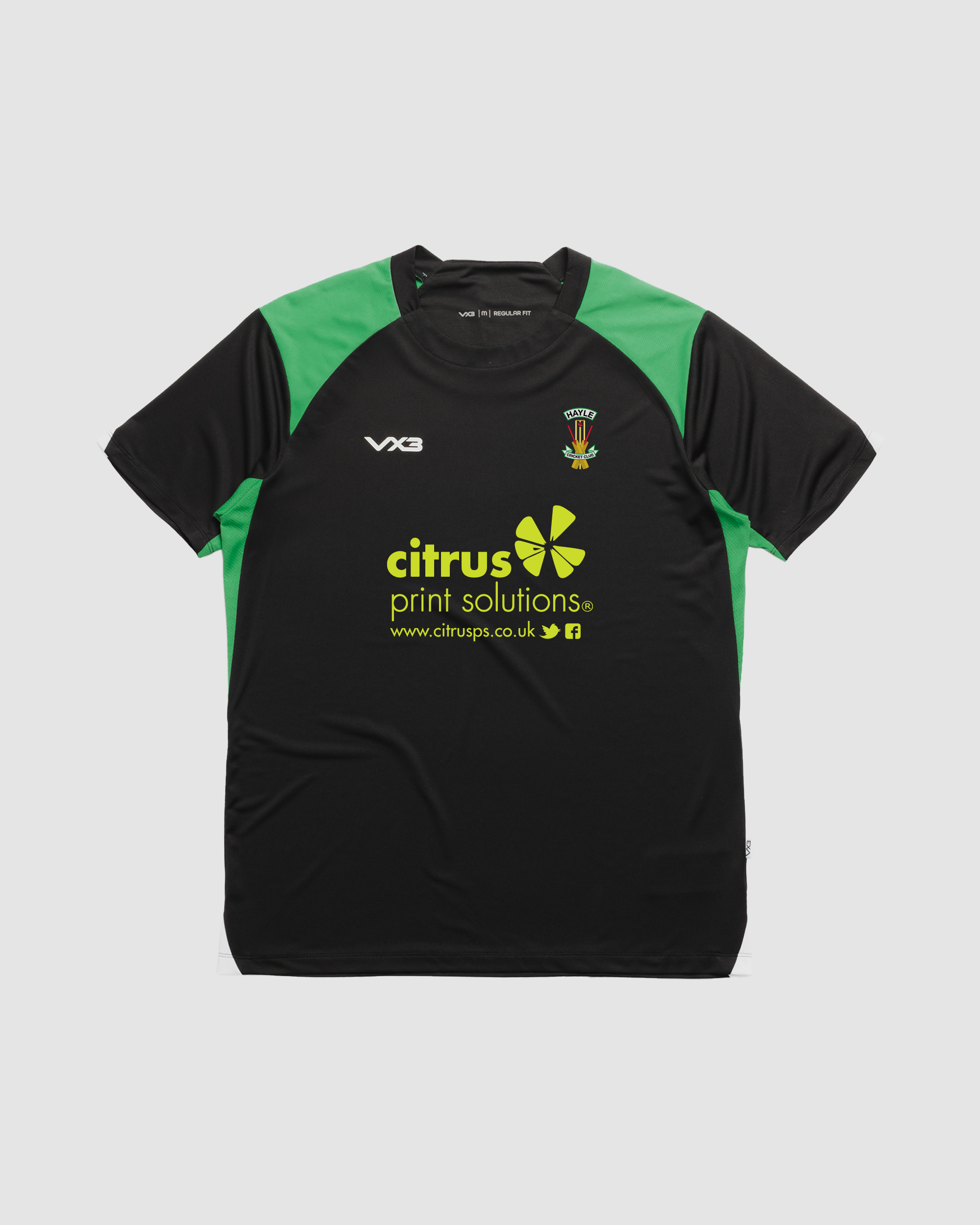Hayle Cricket Club Vertex Tee -Black/Emerald/White