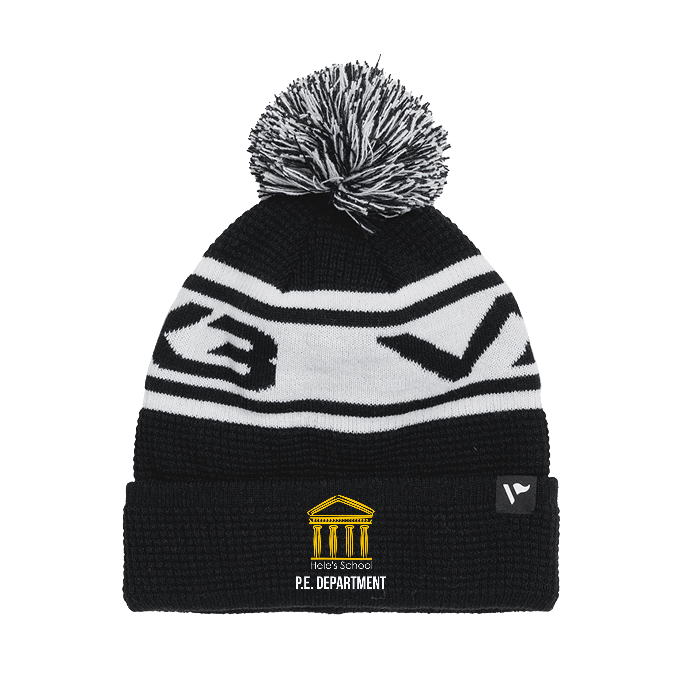 Hele's School - PE Department Waffle Knit Bobble Hat - Black/White