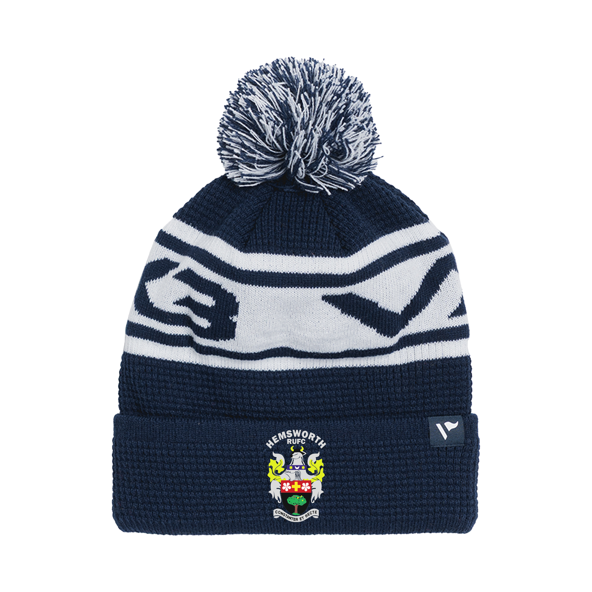 Hemsworth RUFC Waffle Knit Bobble Hat - Navy/White