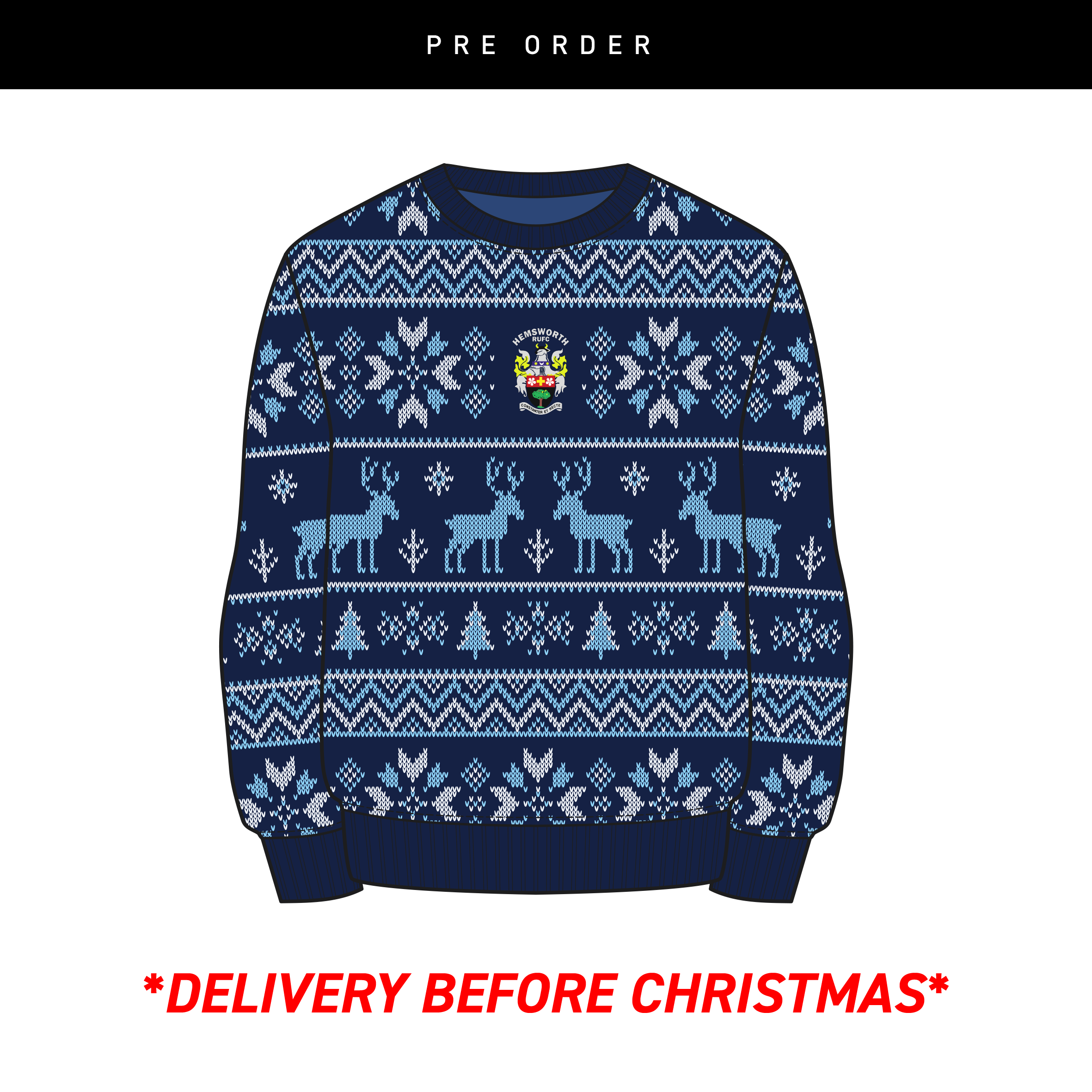 Hemsworth RUFC Christmas Jumper - Navy/Sky/White Youth