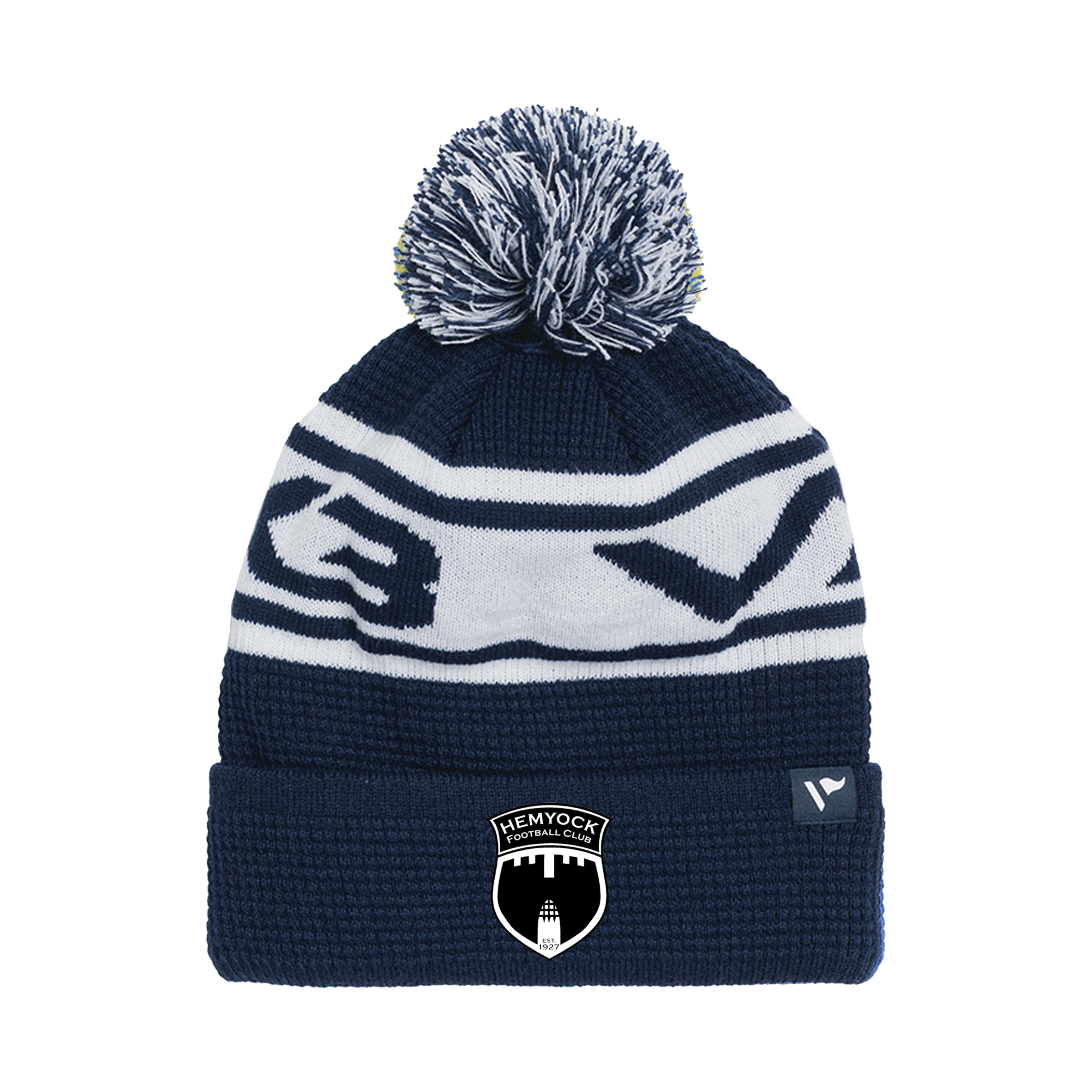 Hemyock FC Waffle Knit Bobble Hat - Navy/White