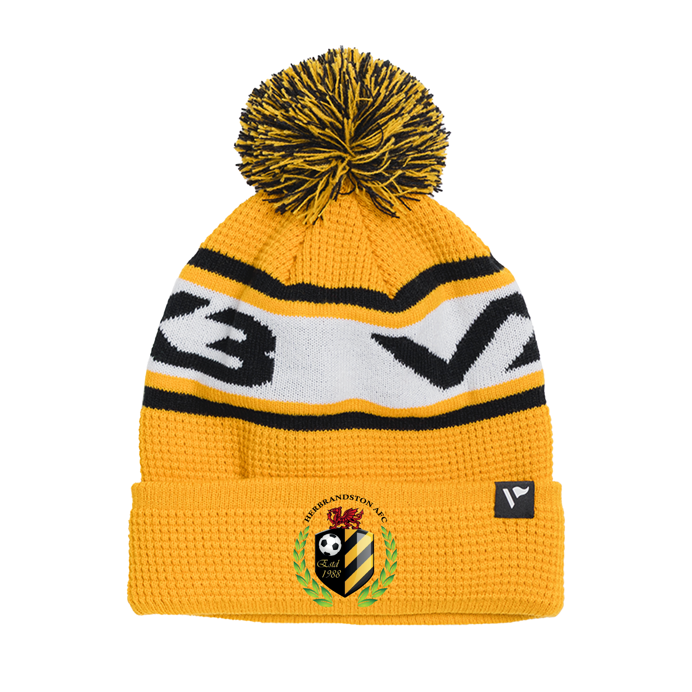 Herbrandston AFC Waffle Knit Bobble Hat - Amber/Black/White