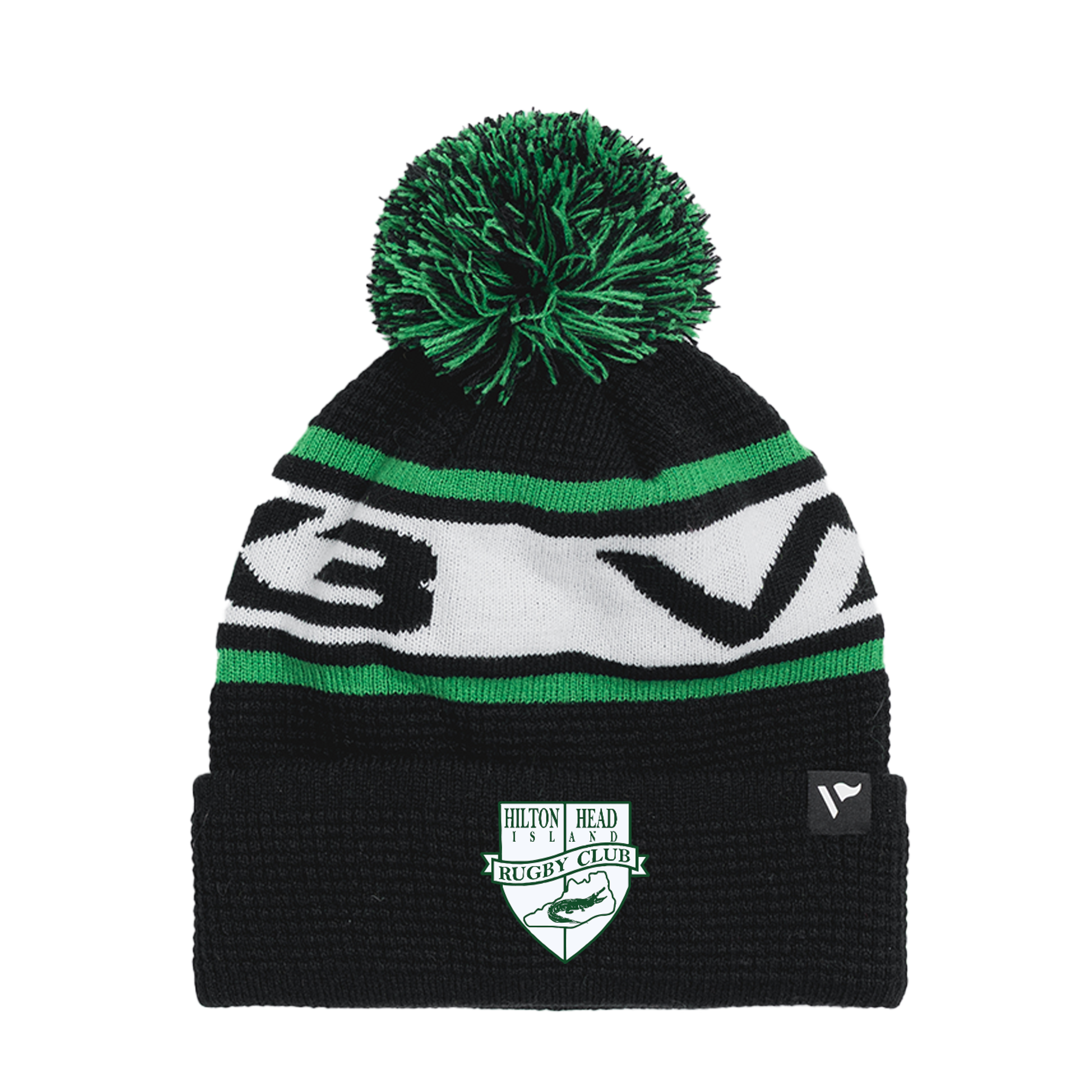 Hilton Head RFC Waffle Knit Bobble Hat - Black/Emerald/White