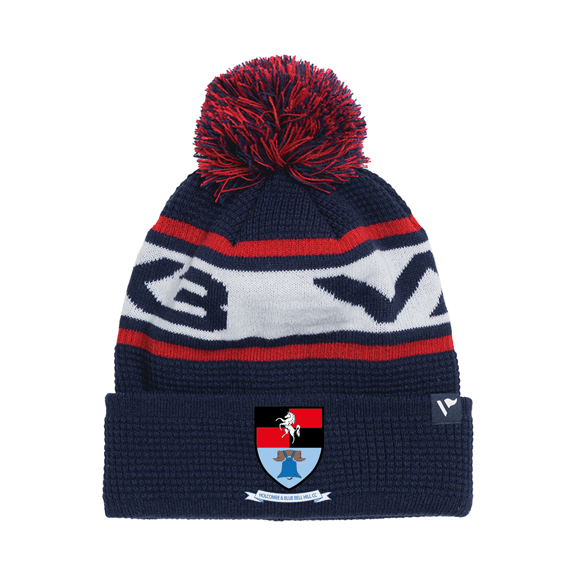 Holcombe and Blue Bell Hill Cricket Club Waffle Knit Bobble Hat - Navy/Red/White