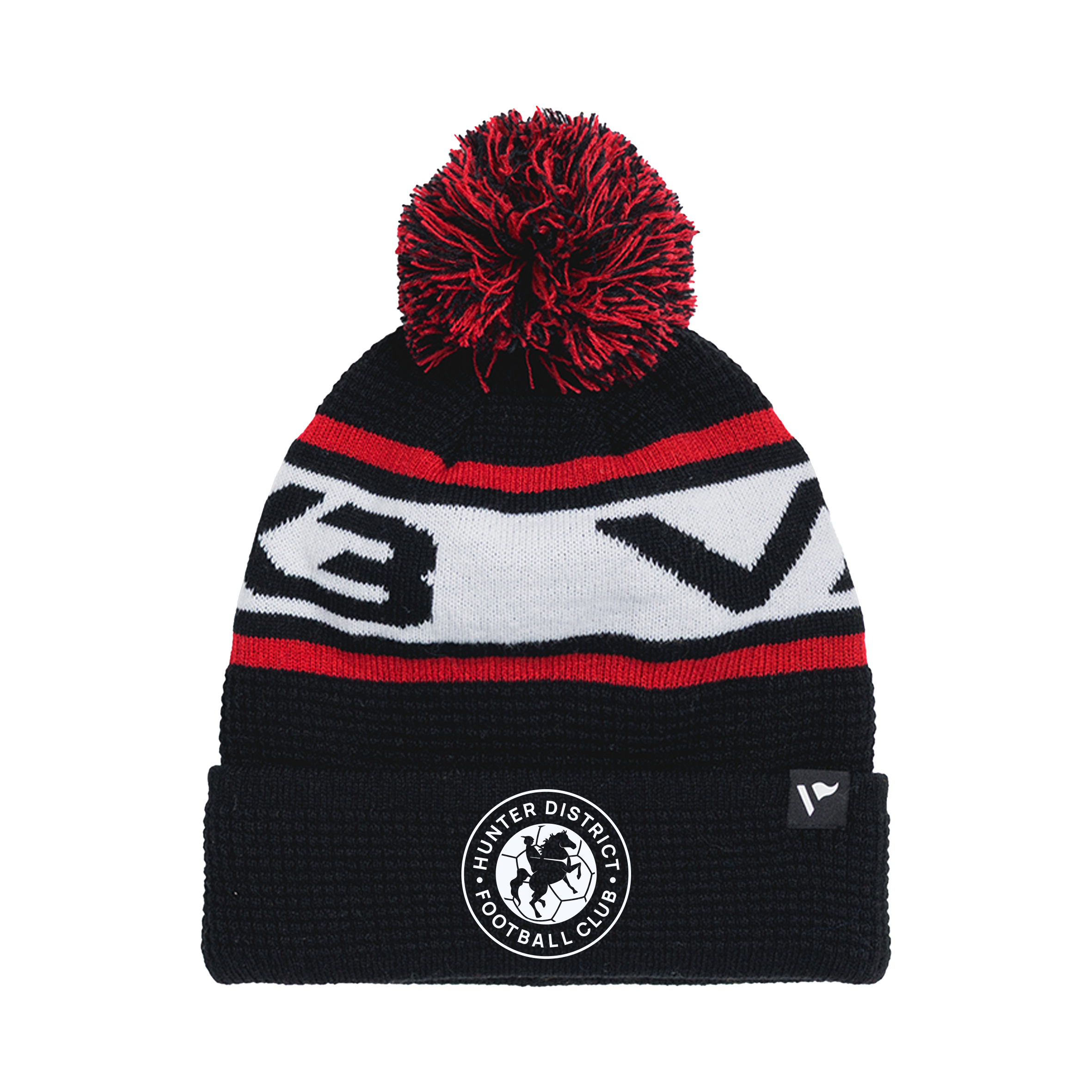 Hunter District FC Waffle Knit Bobble Hat - Black/Red/White