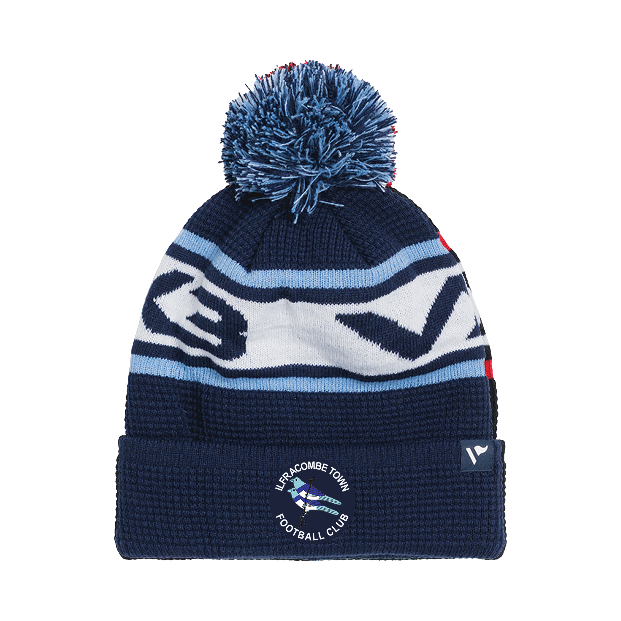 Ilfracombe Town FC Waffle Knit Bobble Hat - Navy/Sky/White