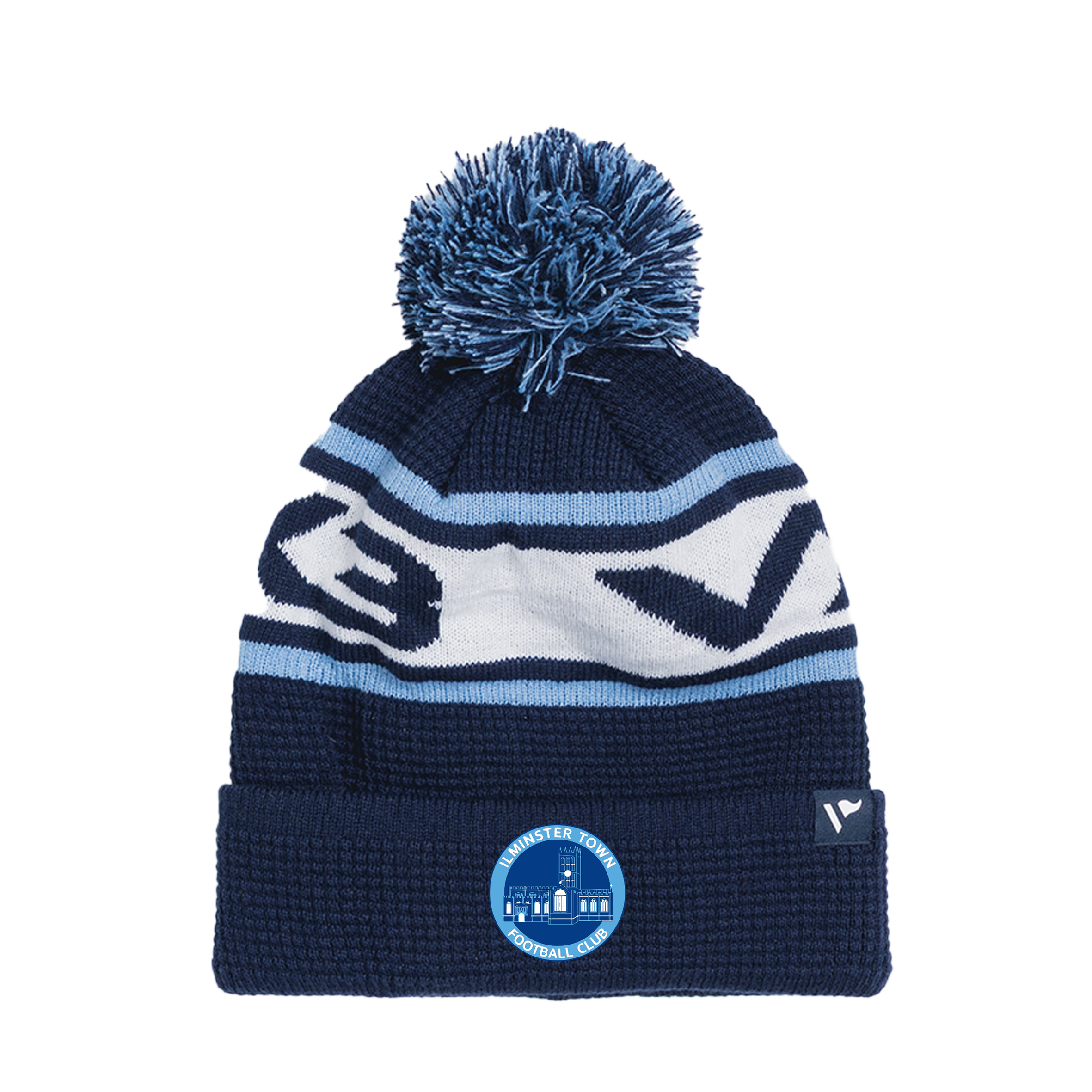 Ilminster Town FC Waffle Knit Bobble Hat - Navy/Sky/White