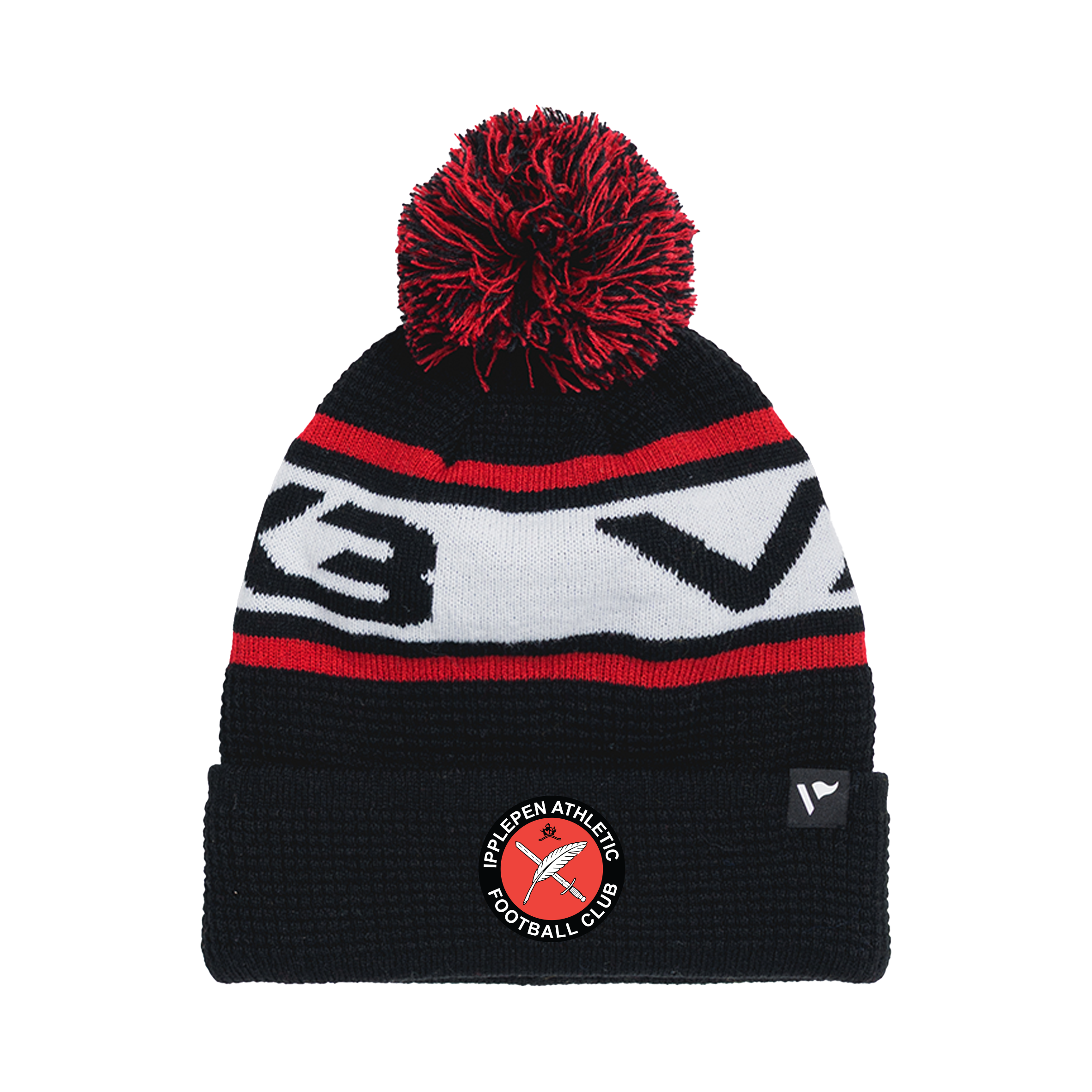 Ipplepen Athletic Football Club Waffle Knit Bobble Hat - Black/Red/White