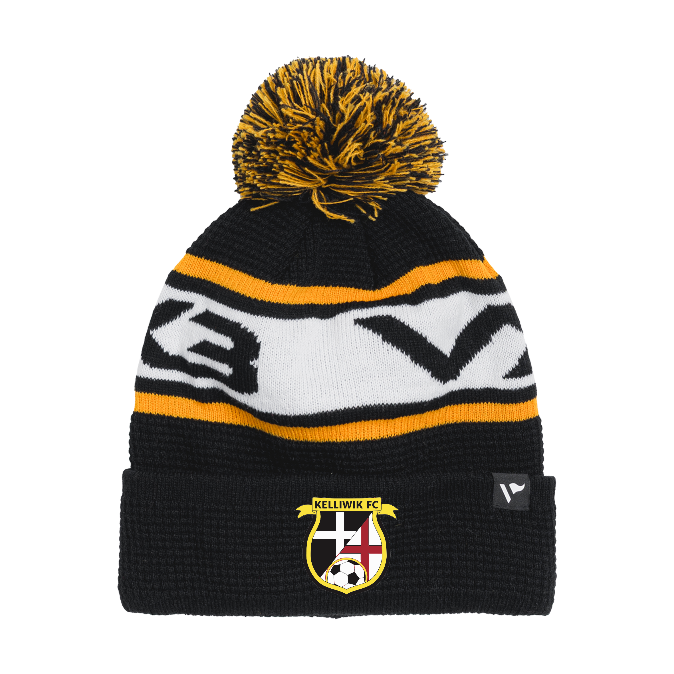 Kelliwik FC Waffle Knit Bobble Hat - Black/Amber/White