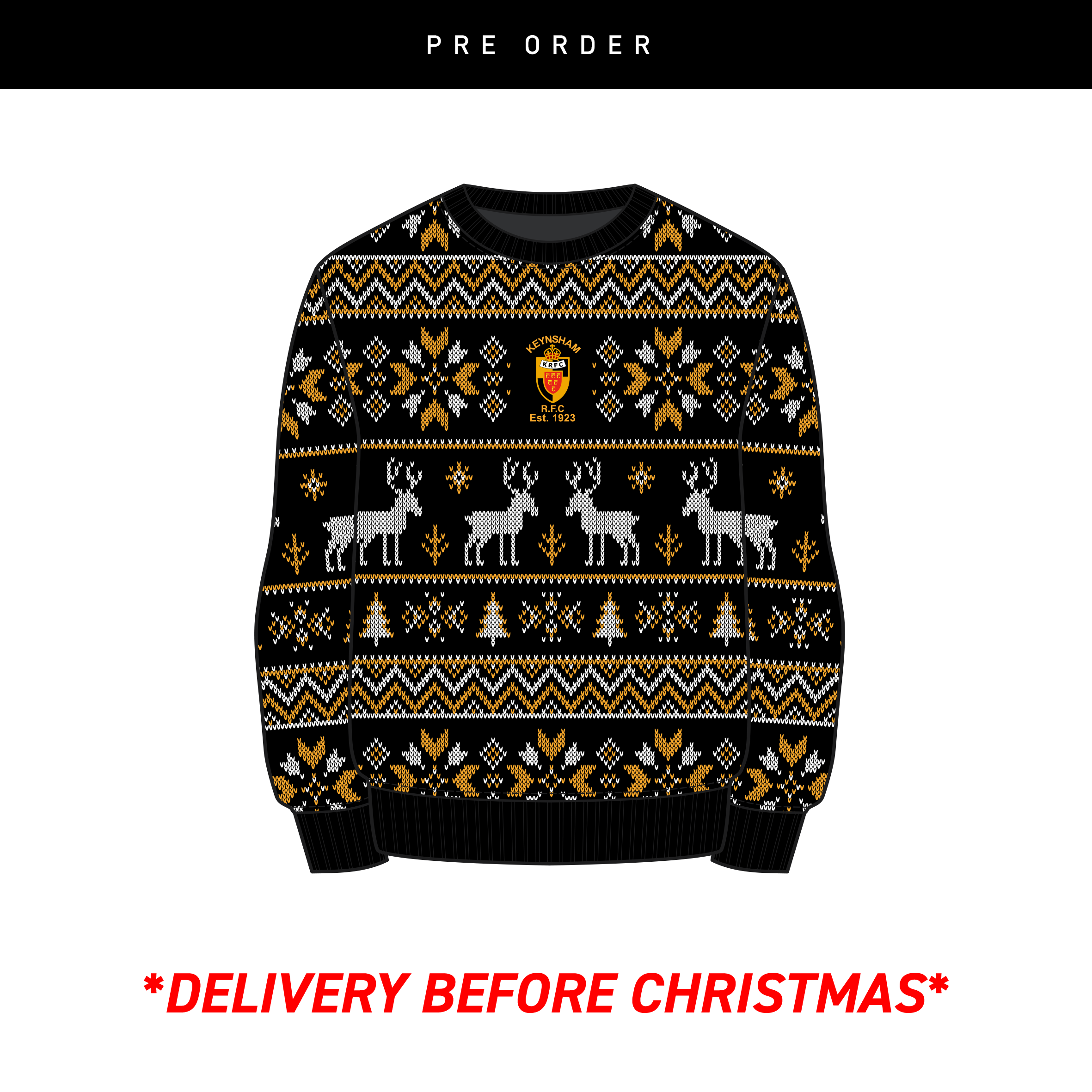 Keynsham RFC Christmas Jumper - Black/Amber/White Youth