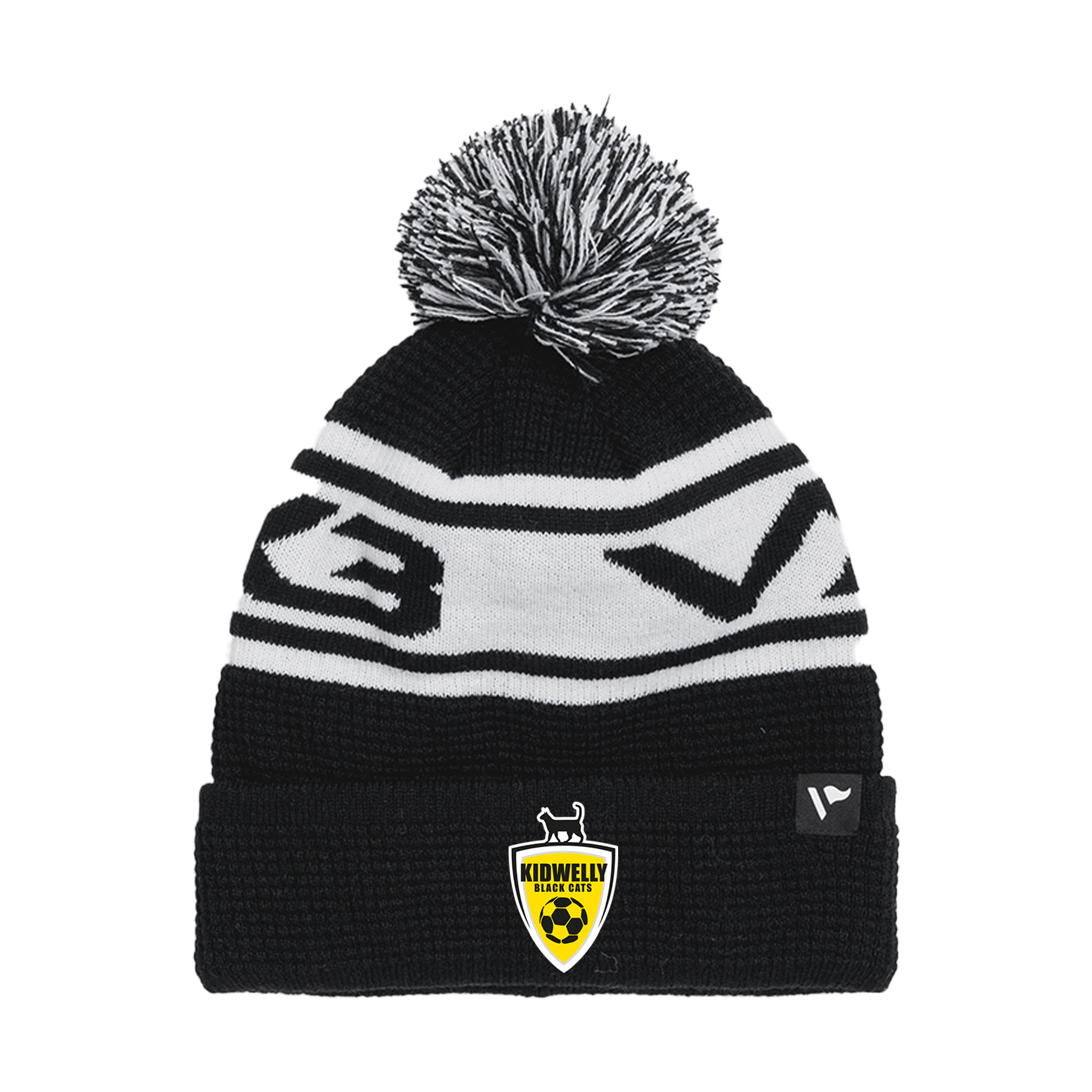 Kidwelly Black Cats Waffle Knit Bobble Hat - Black/White