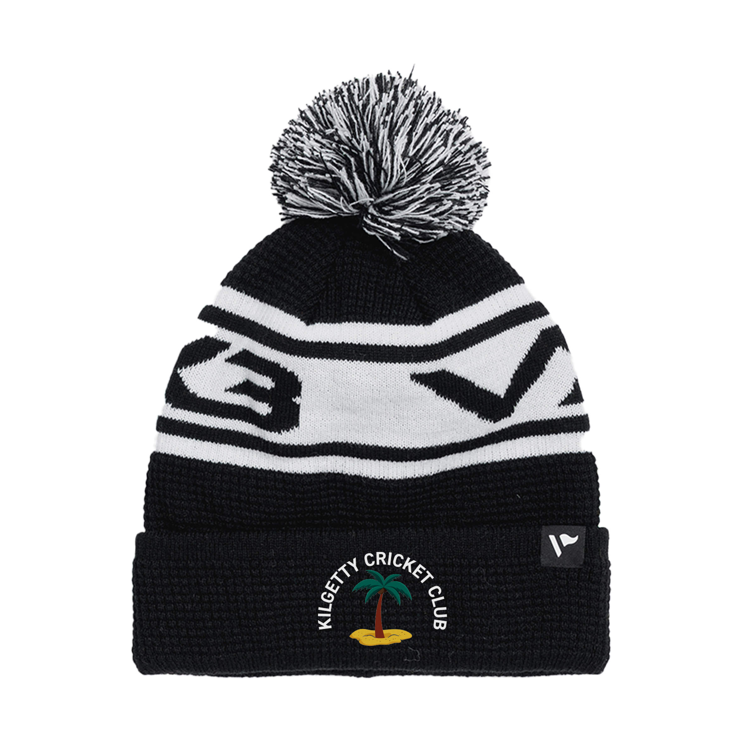 Kilgetty Cricket Club Waffle Knit Bobble Hat - Black/White