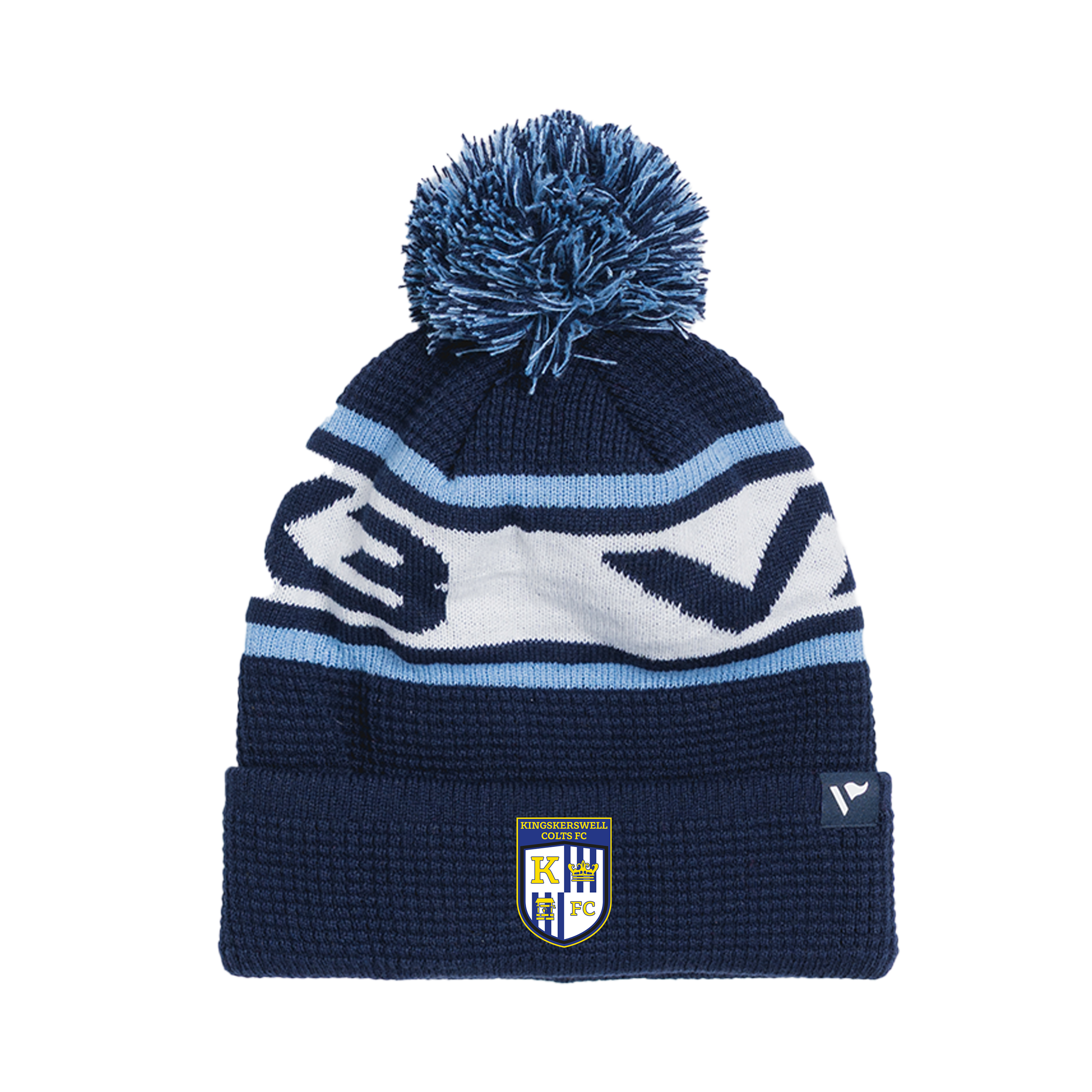 Kingskerswell Colts FC Waffle Knit Bobble Hat - Navy/Sky/White